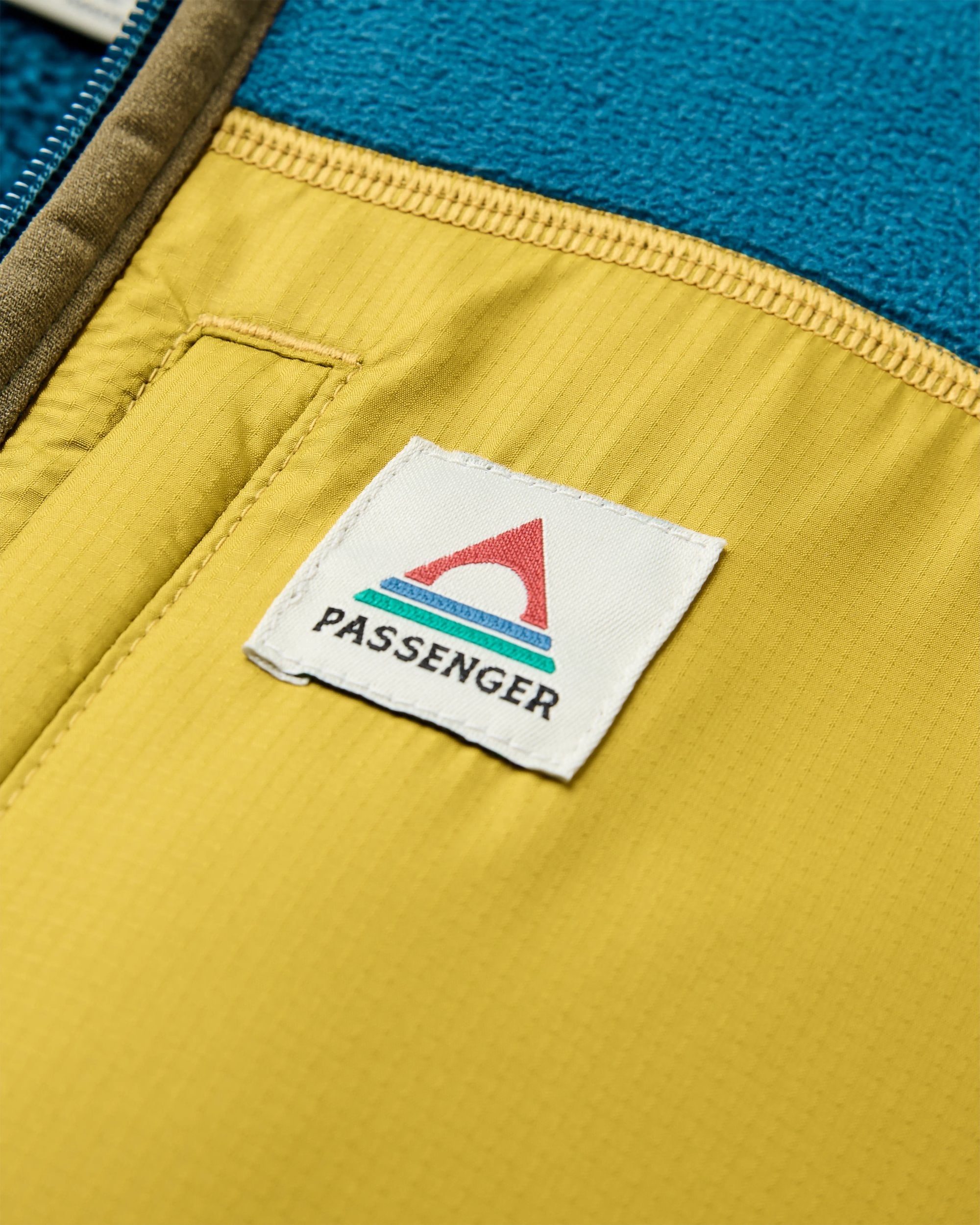 Loch Hooded Recycled Polar Fleece - Tidal Blue/Dark Olive - Flatlay