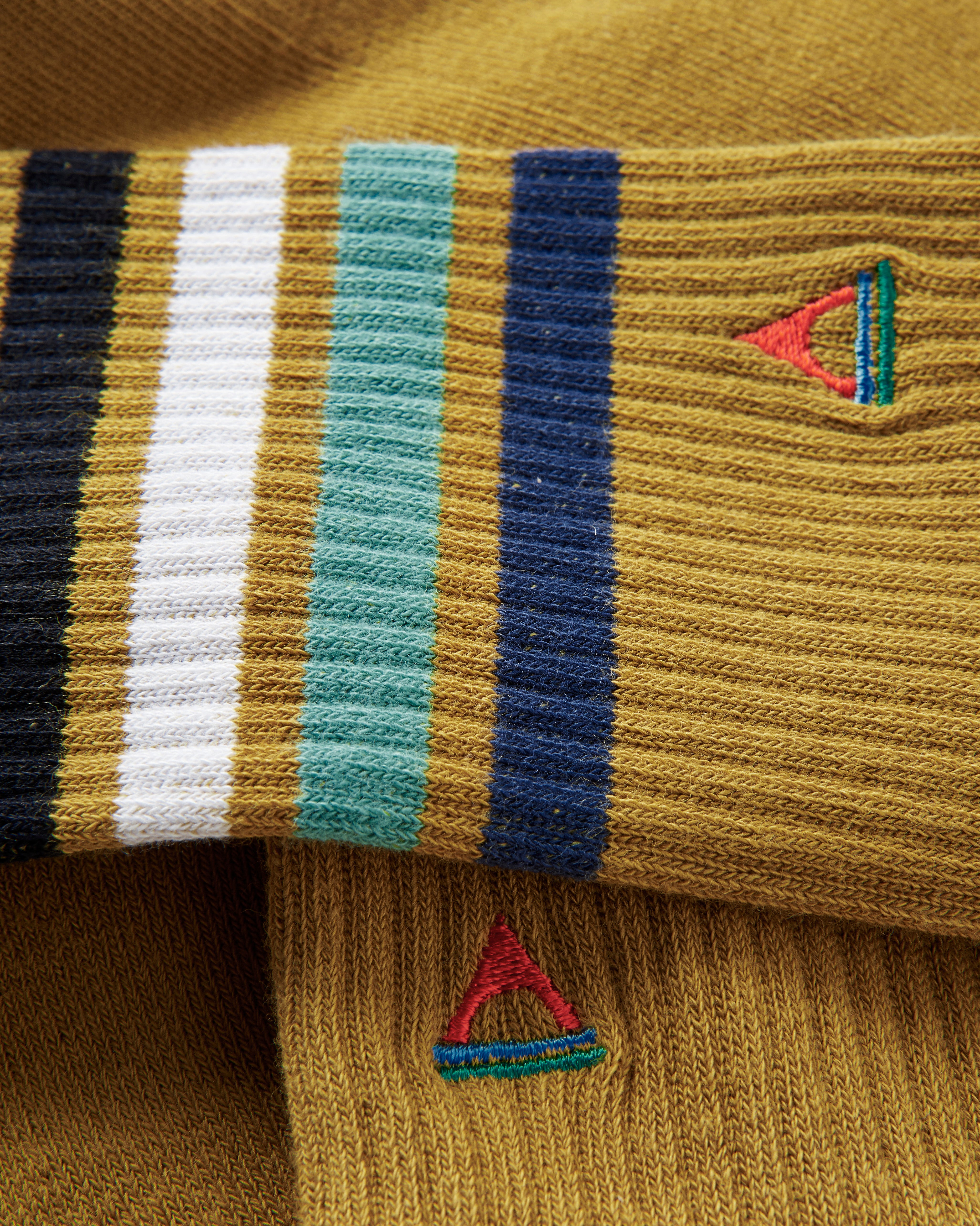 Organic Midweight Crew Socks - Mustard Yellow - Flatlay