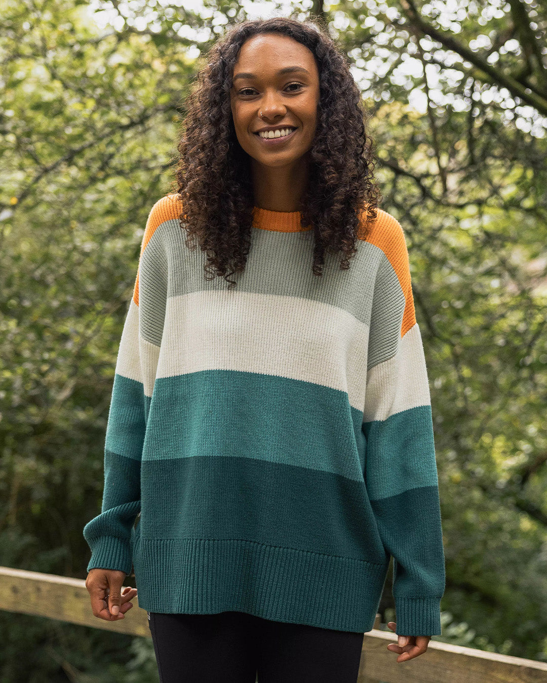 Moments Oversized Organic Knitted Jumper - Multi Stripe - Lifestyle