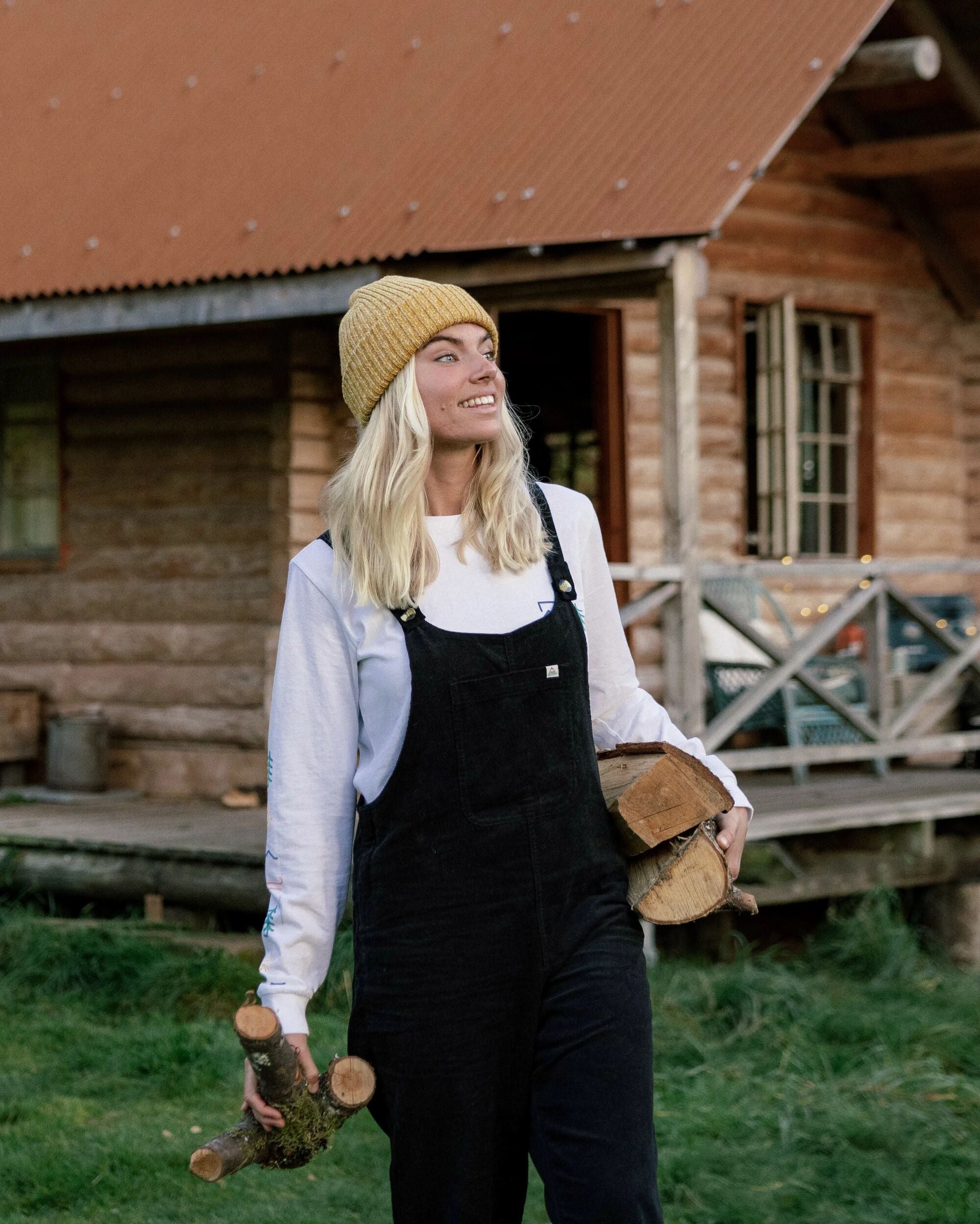 Meadows Organic Cotton Cord Dungarees - Black - Lifestyle