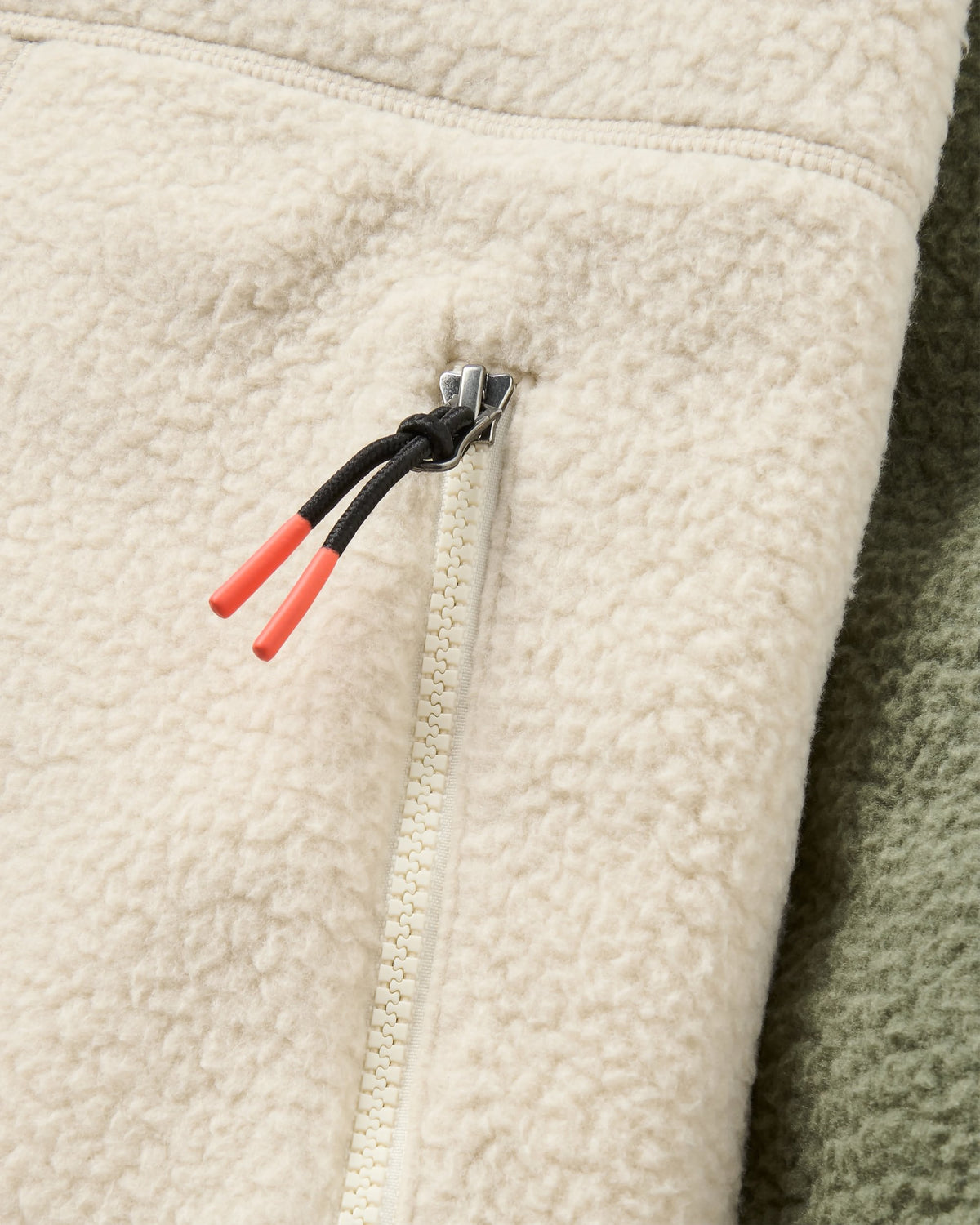 North Coast Full Zip Recycled Sherpa Fleece - Dusty Olive/Oatmeal - Flatlay