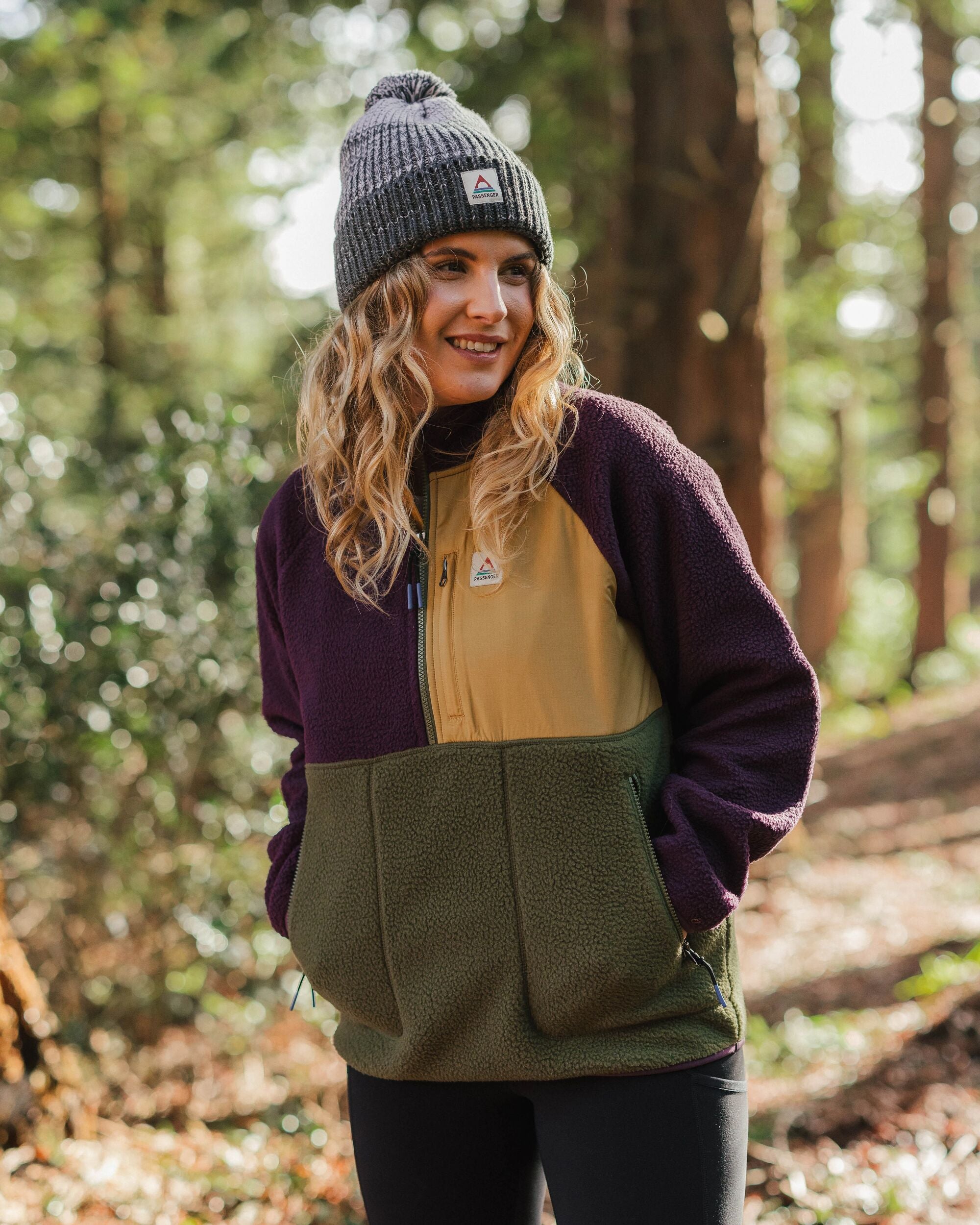 Home Recycled Sherpa Fleece - Deep Plum/Khaki - Lifestyle