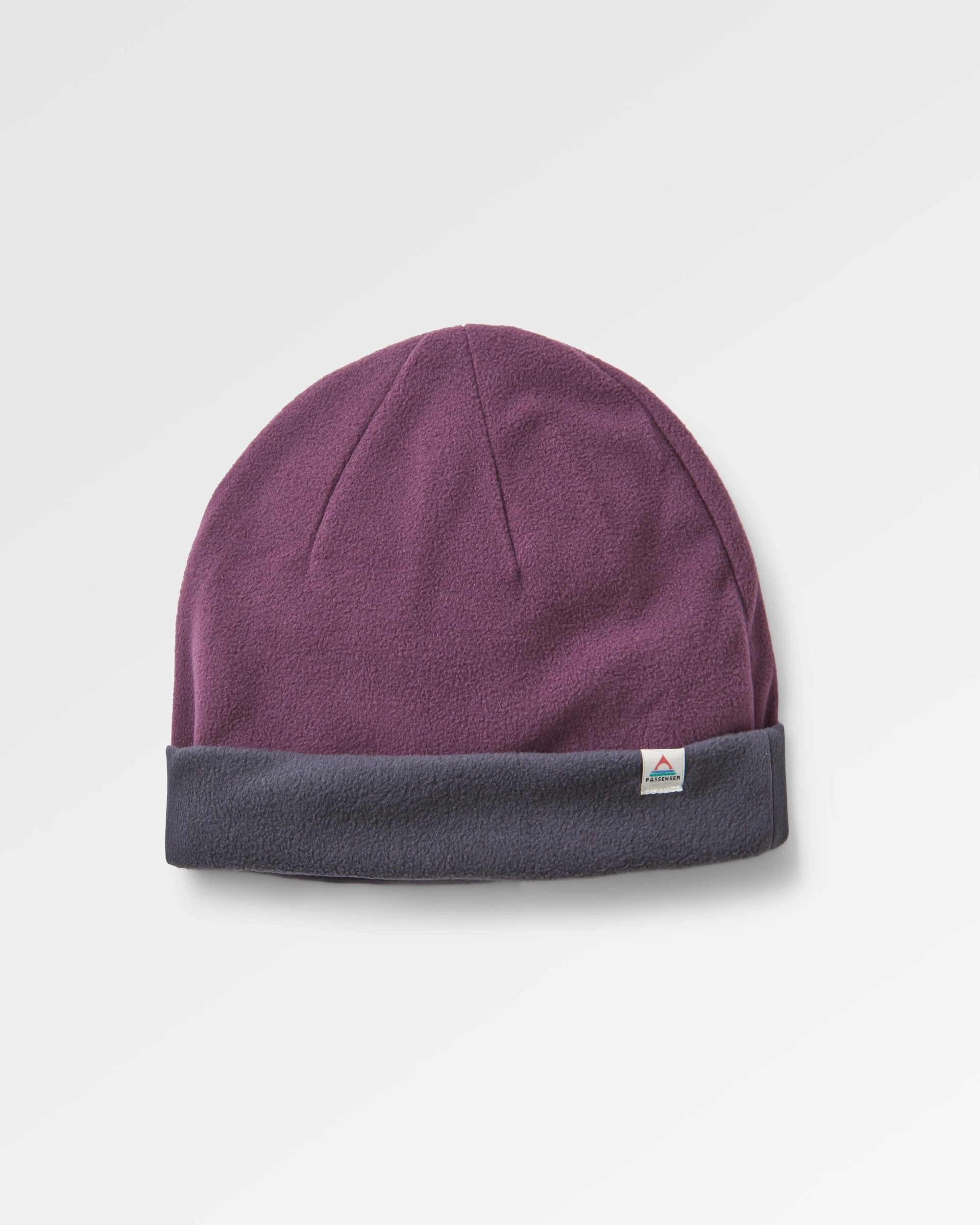 Set Off Recycled Polar Fleece Beanie - Deep Plum/Charcoal - Flatlay