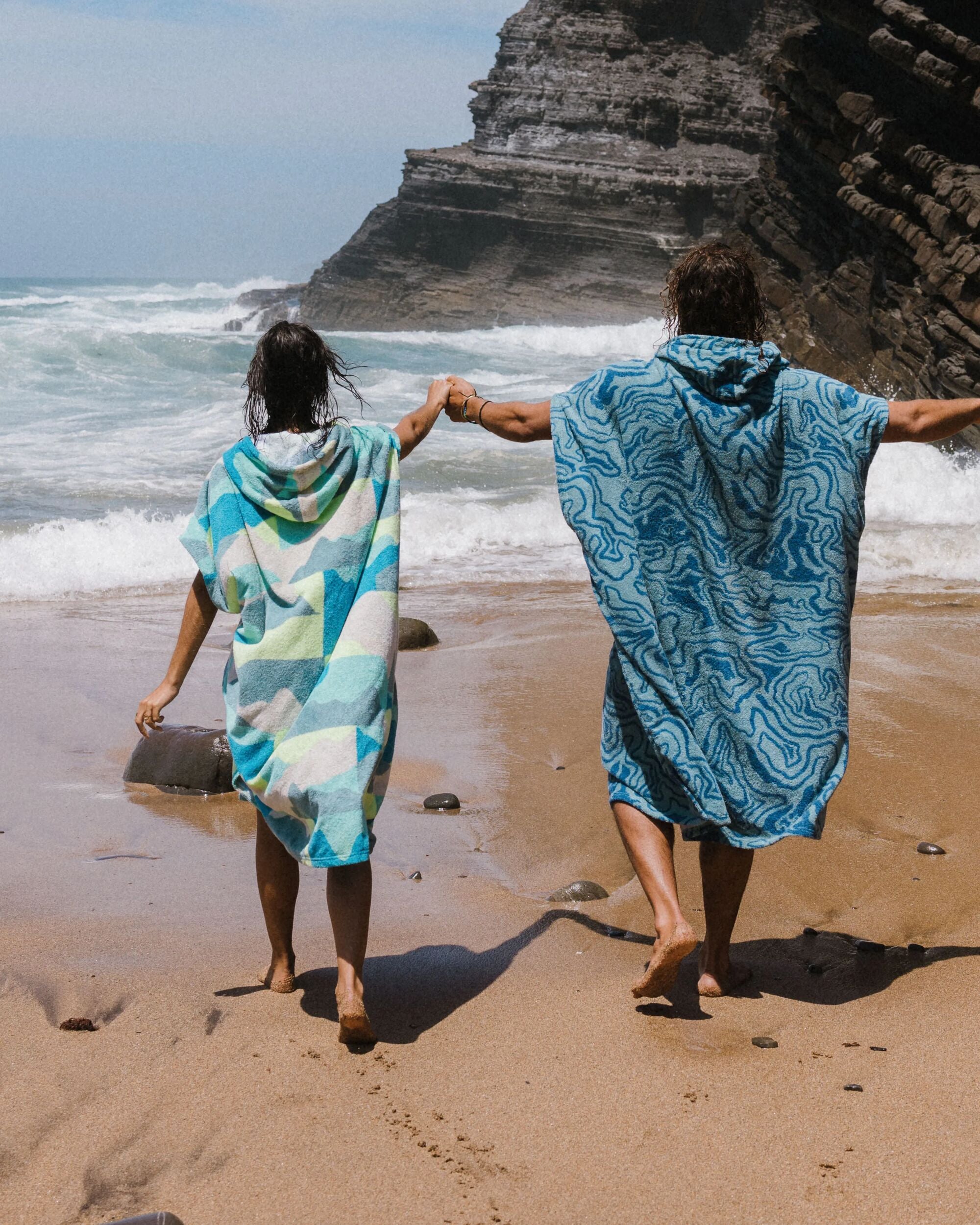 Shoreline Cotton Towel Poncho - Vista Patchwork Aqua - Lifestyle - Female