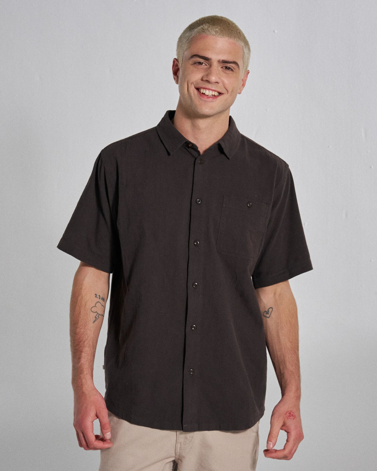 Chill Textured Short Sleeve Shirt - Espresso - Studio Model