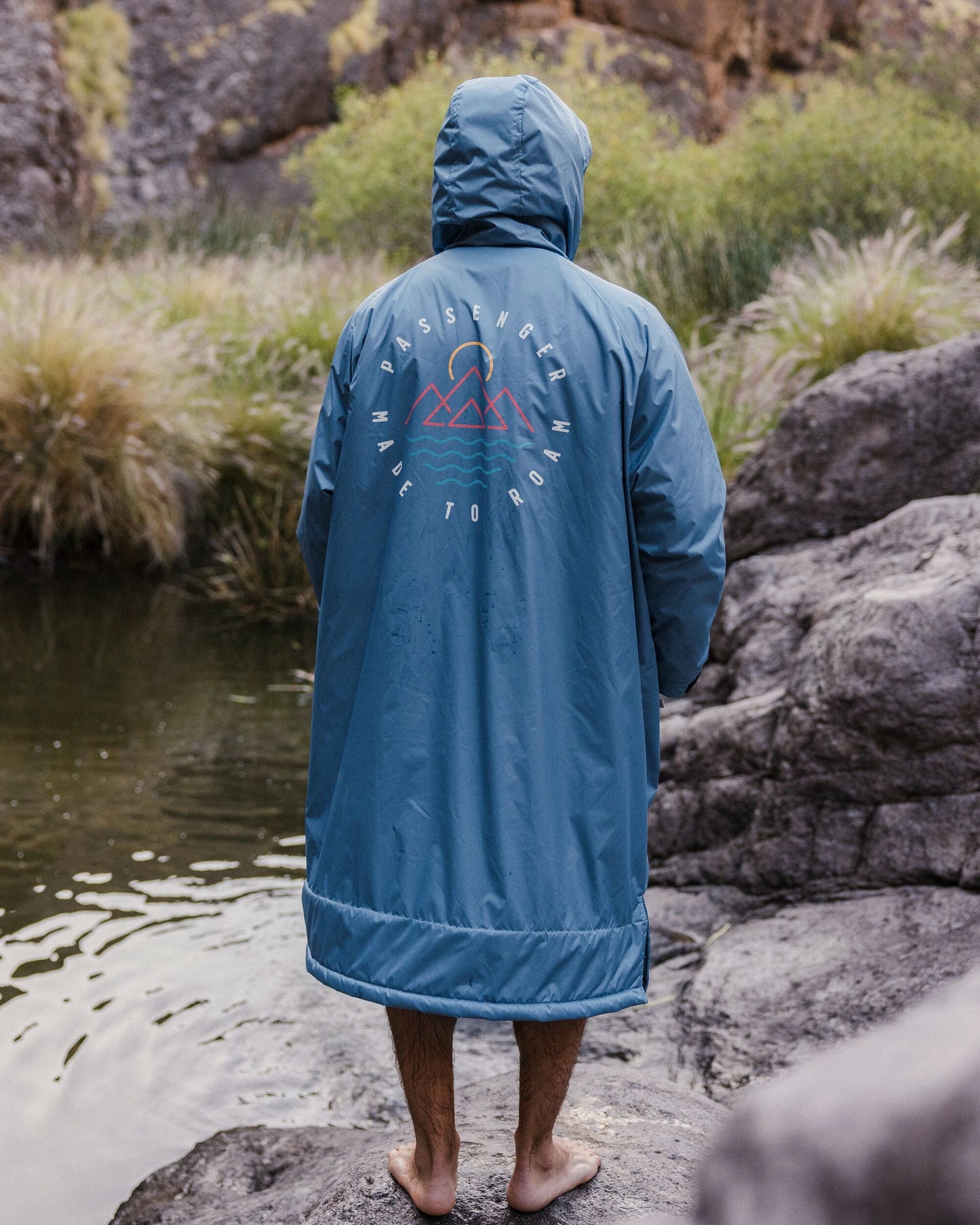 Escapism Recycled Sherpa Lined Changing Robe - Moonlight Blue - Lifestyle