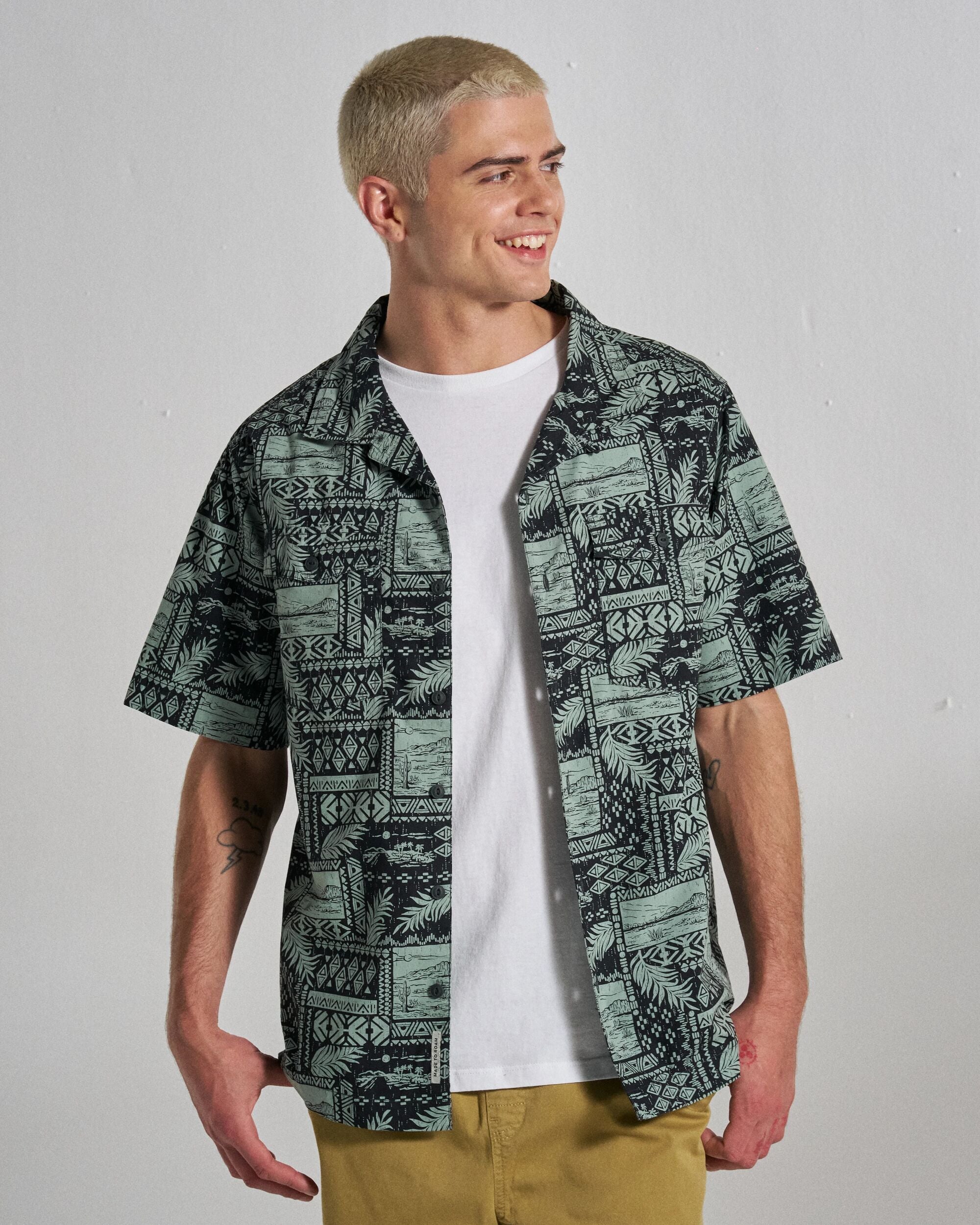 Acreage Shirt - Patchwork Faded Black - Studio Model