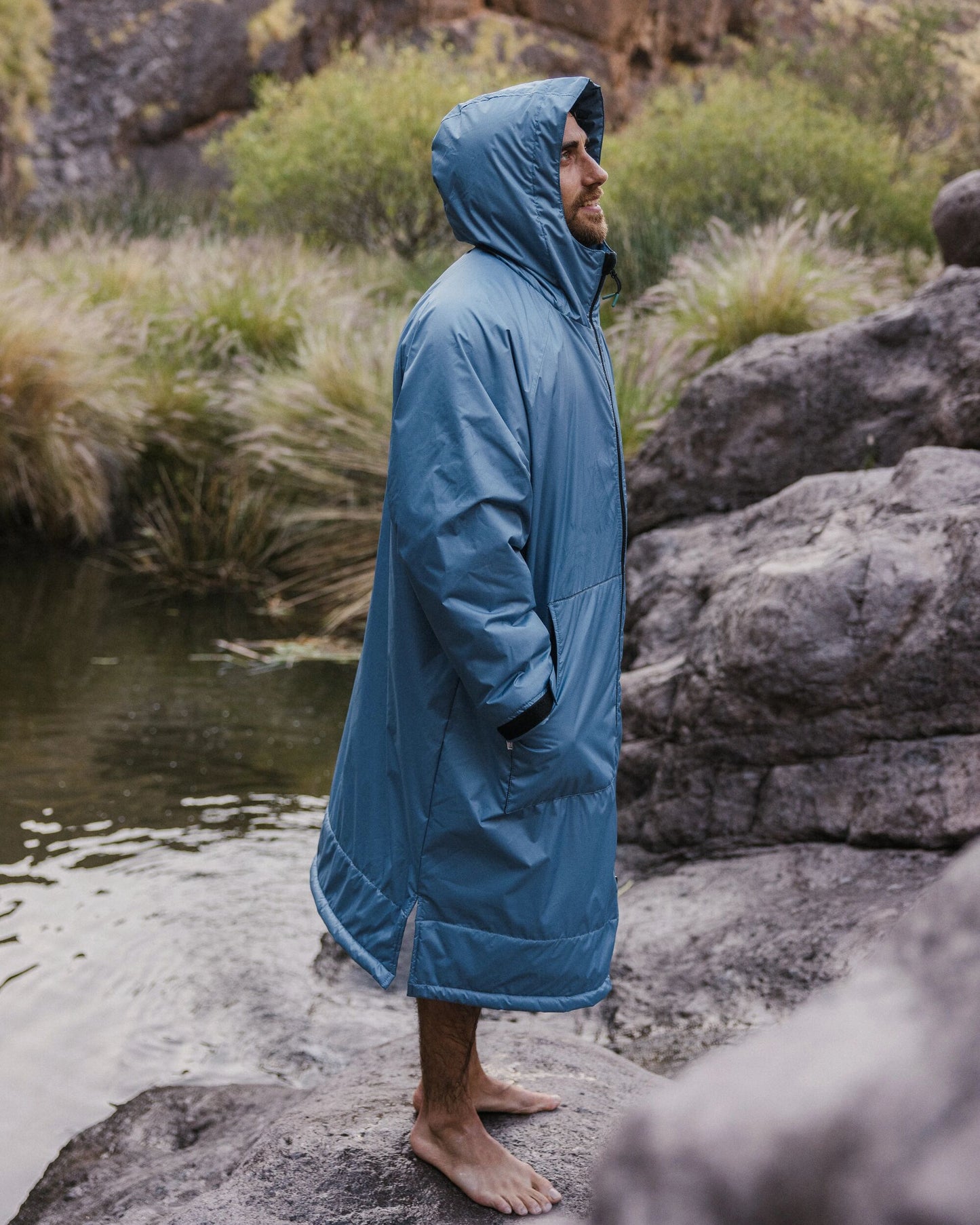 Escapism Recycled Sherpa Lined Changing Robe - Moonlight Blue - Lifestyle