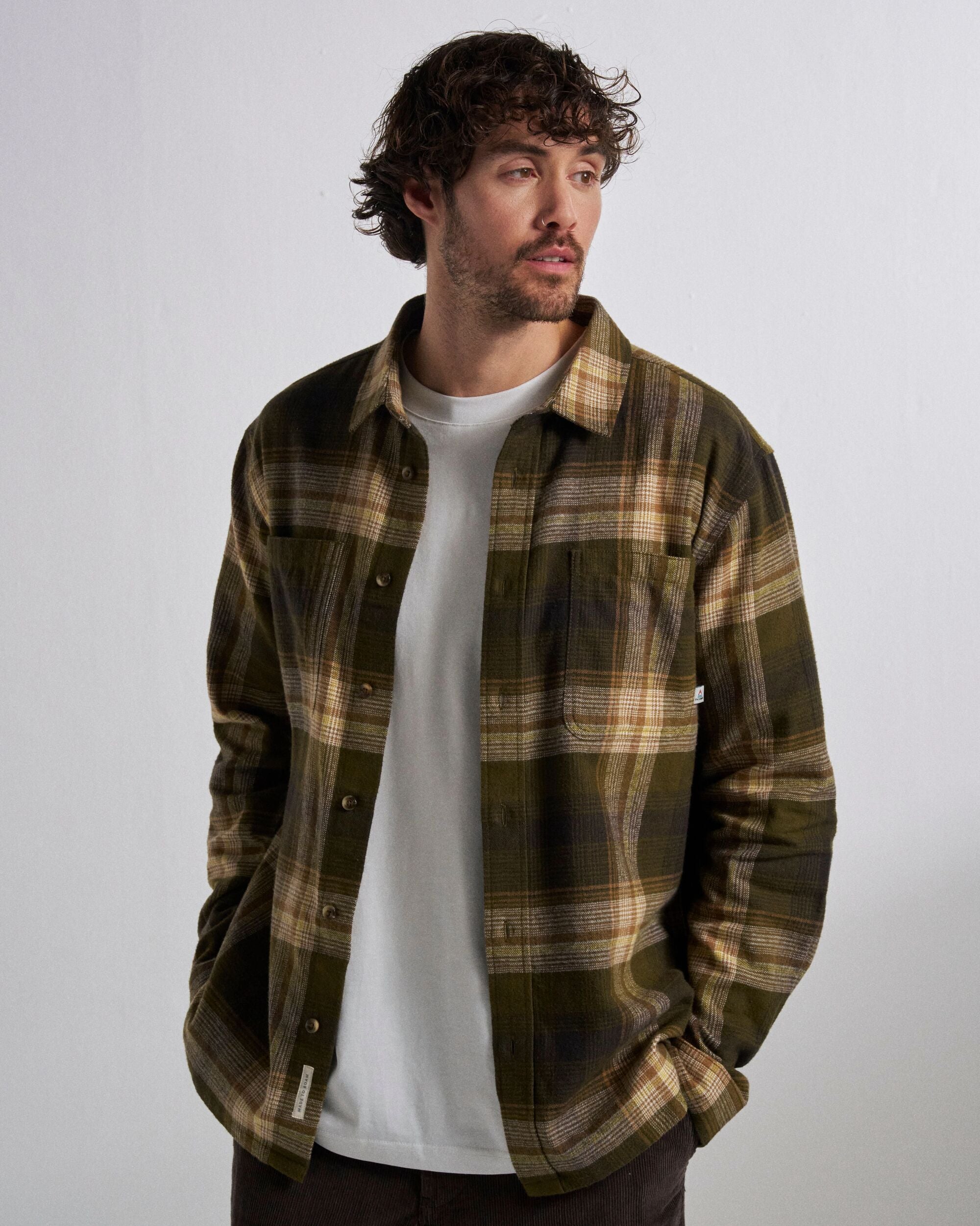 Backcountry Check Shirt - Dark Olive Check - Studio Model