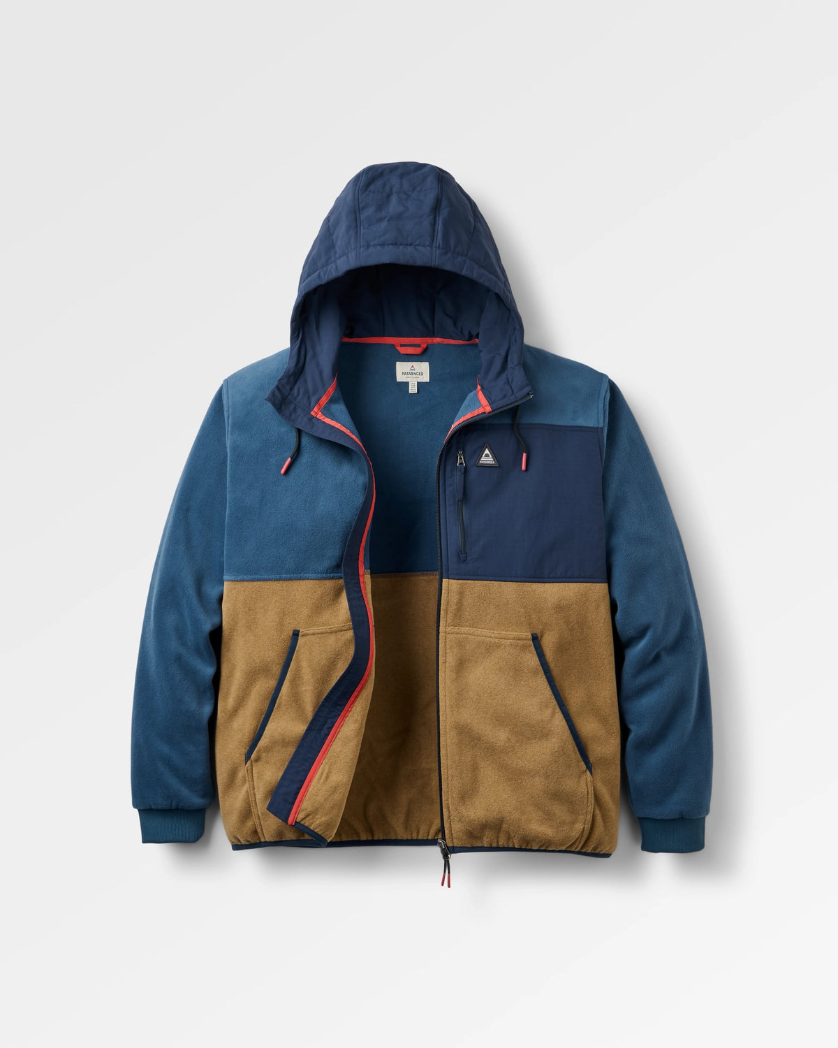 Woodland Full Zip Hooded Polar Fleece - Dark Denim/Caramel - Flatlay