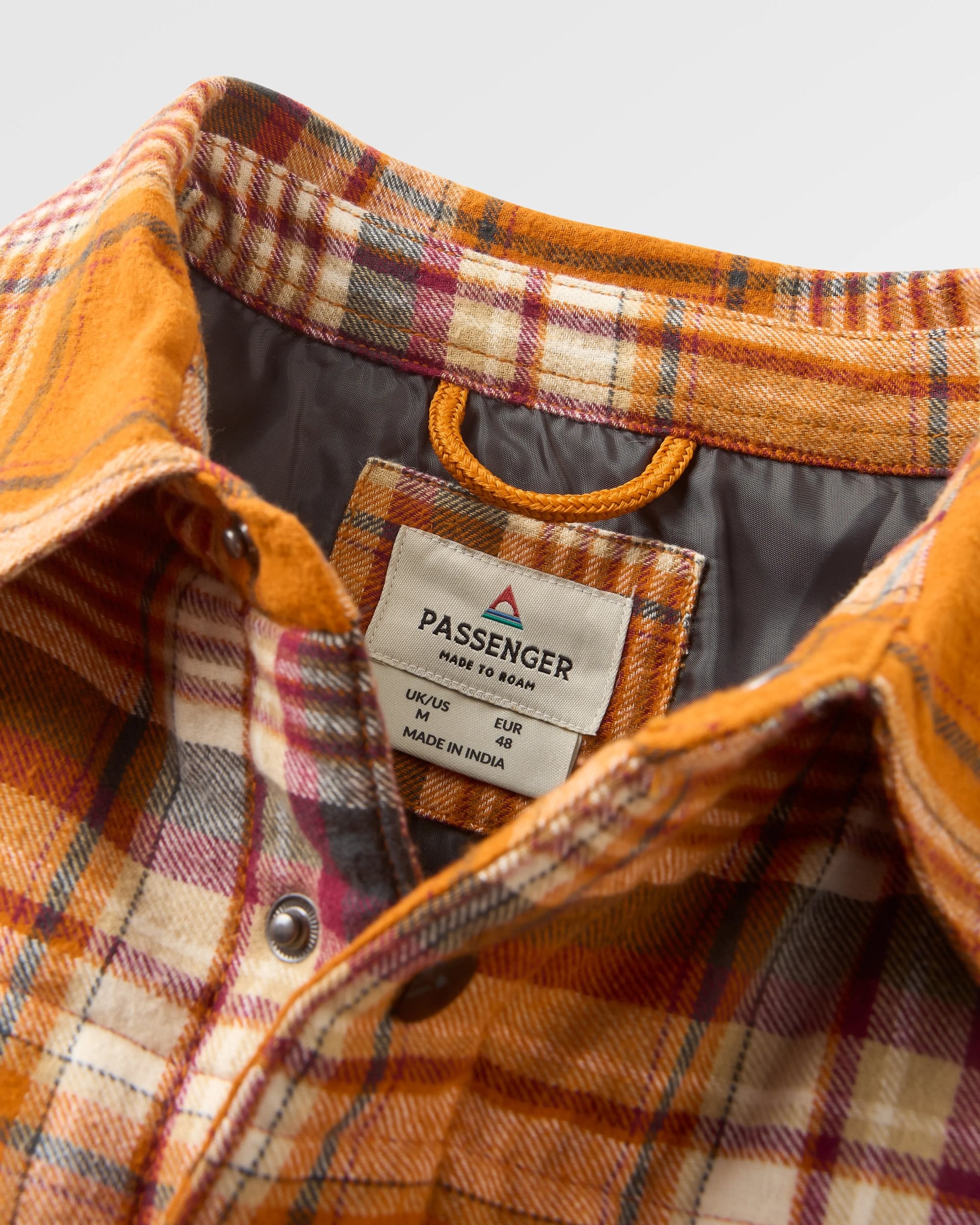 Taranaki Quilted Overshirt - Retro Orange Check - Flatlay