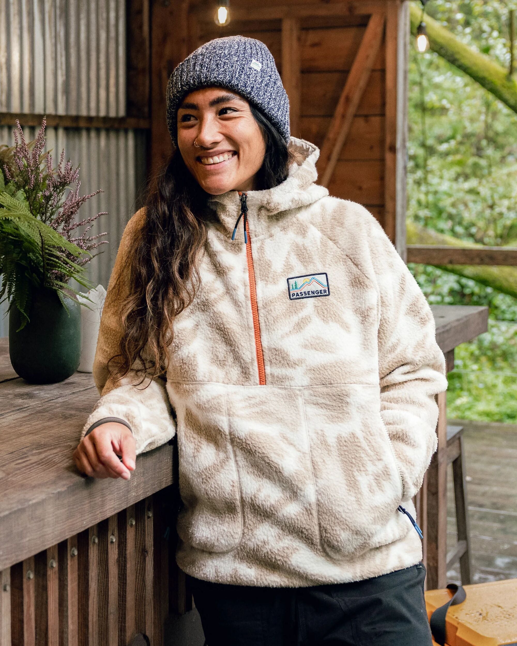 Maine 1/2 Zip Recycled Sherpa Fleece - Abstract Mountain Birch - Lifestyle