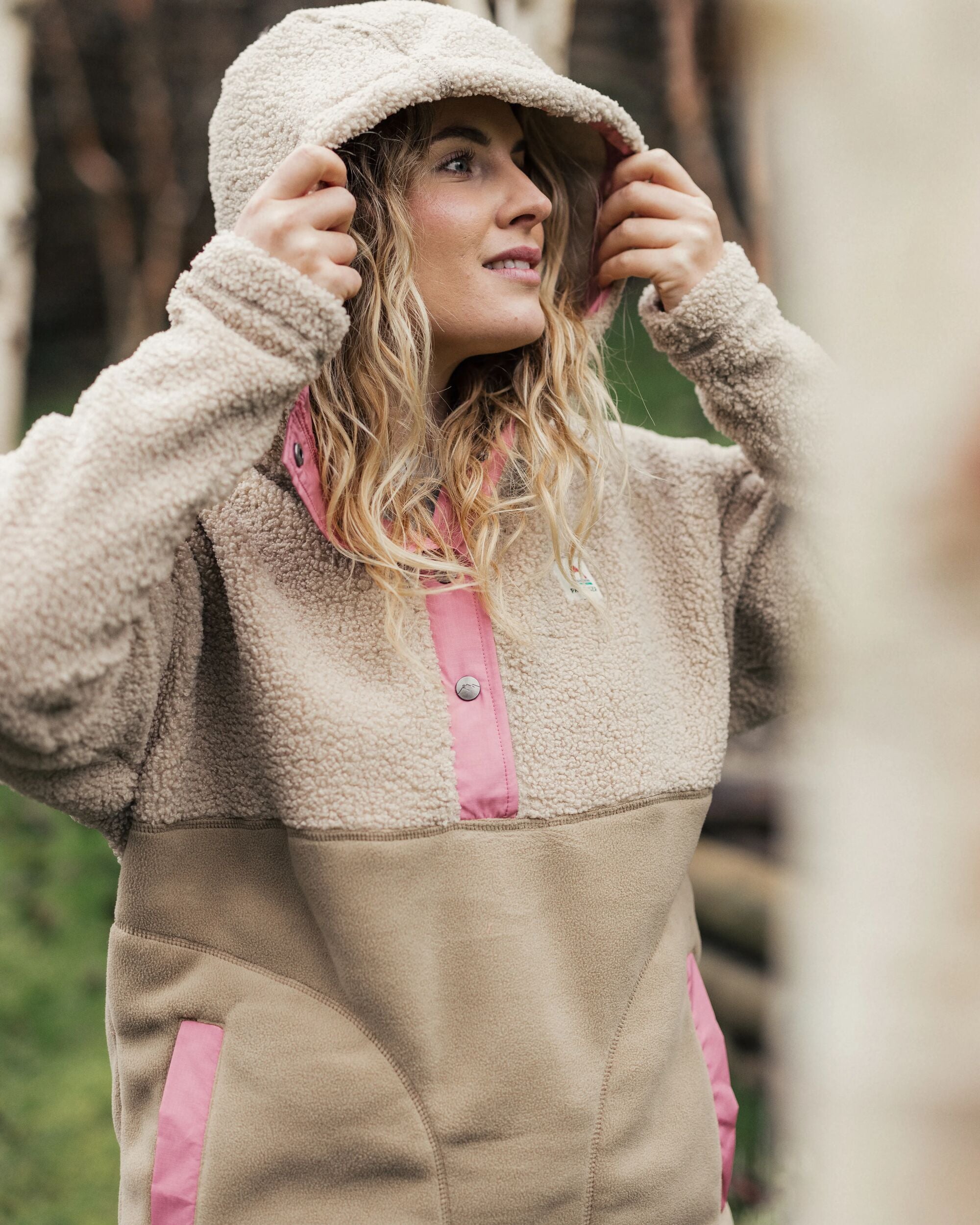 Calla Hooded Recycled Polar-Lined Fleece - Feather/Biscuit - Lifestyle