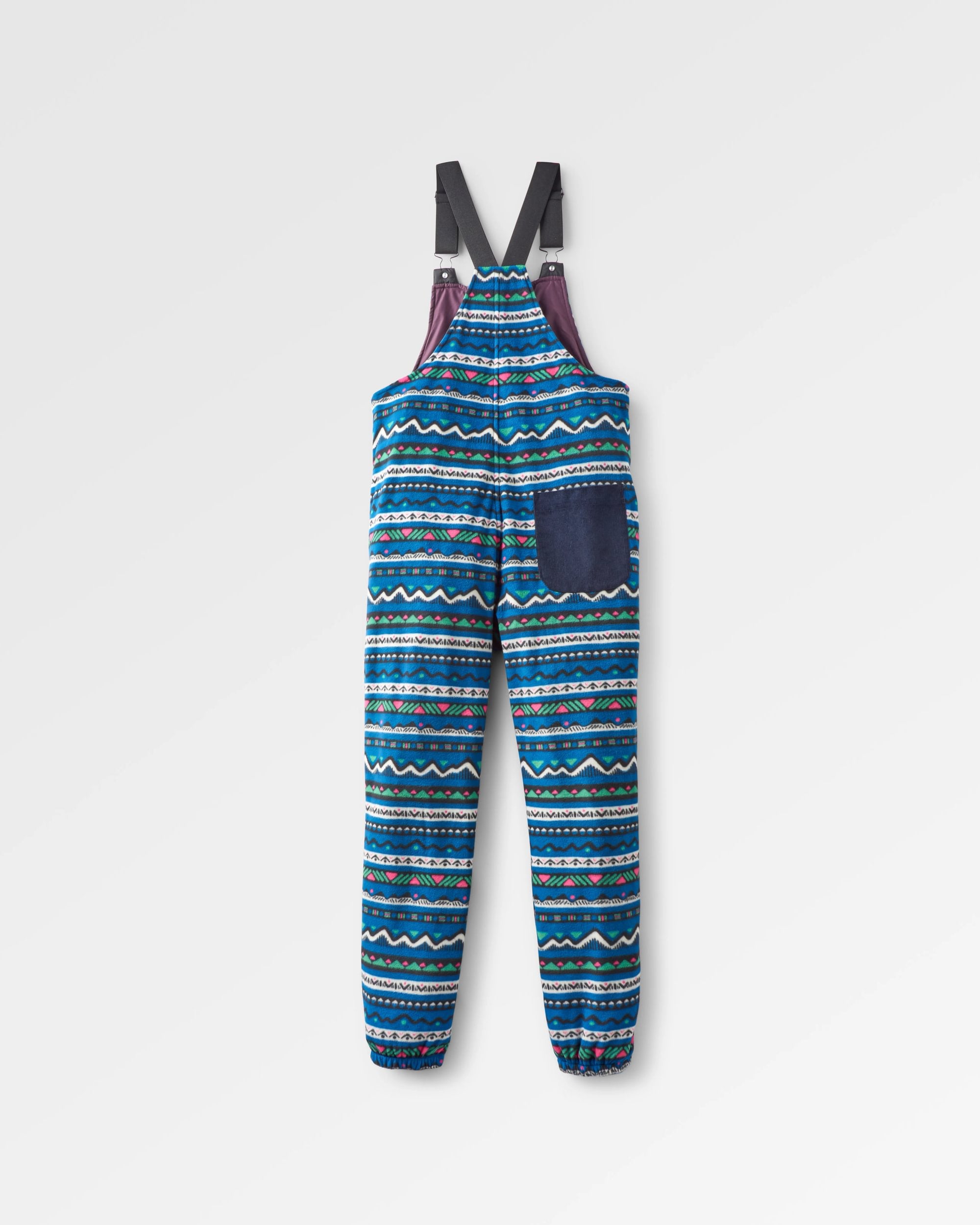 Ace Recycled Polar Fleece Dungarees - Mountain Geo Tidal Blue - Flatlay