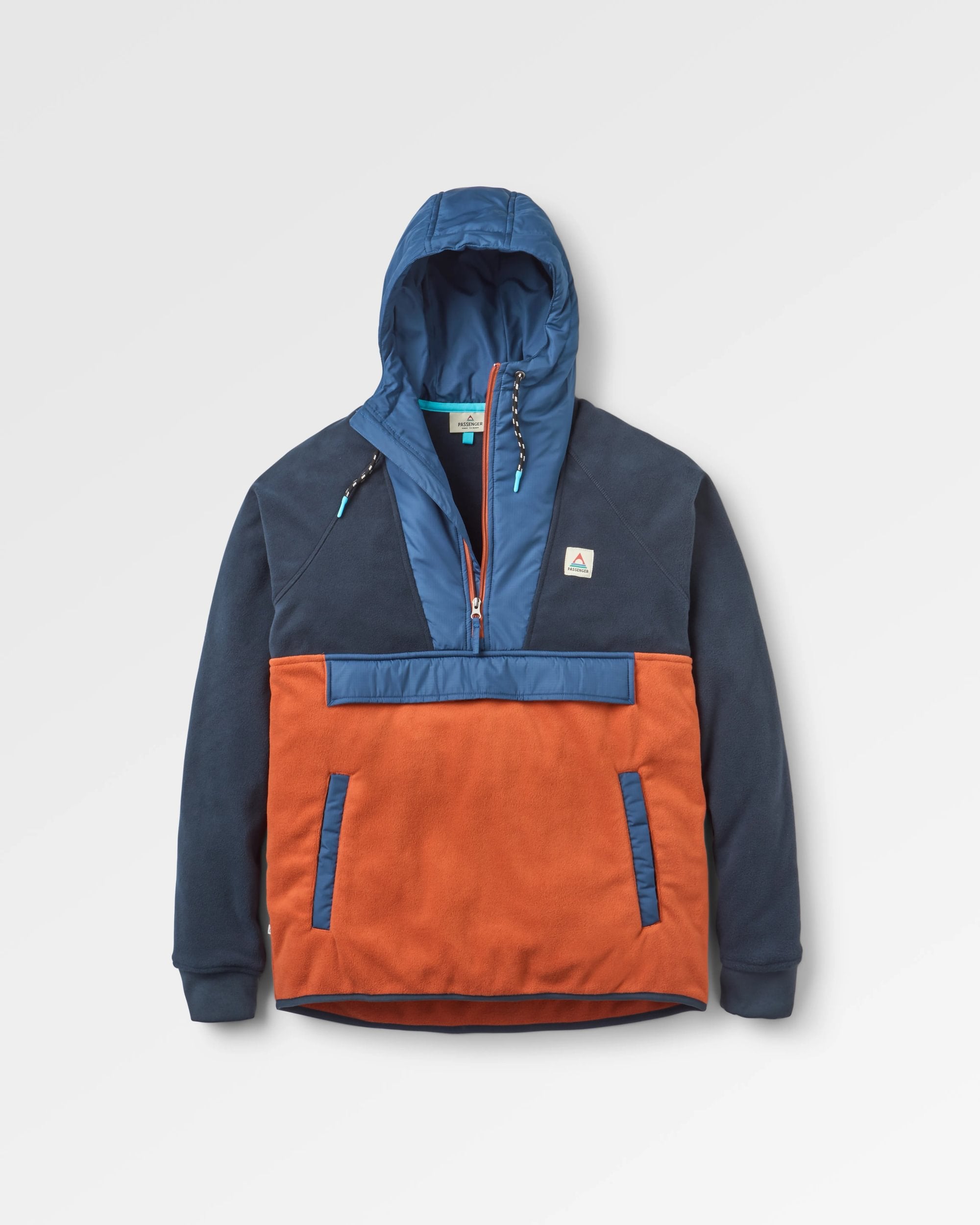 Woodland Hooded 1/2 Zip Recycled Polar Fleece - Baked Clay/Deep Navy - Flatlay