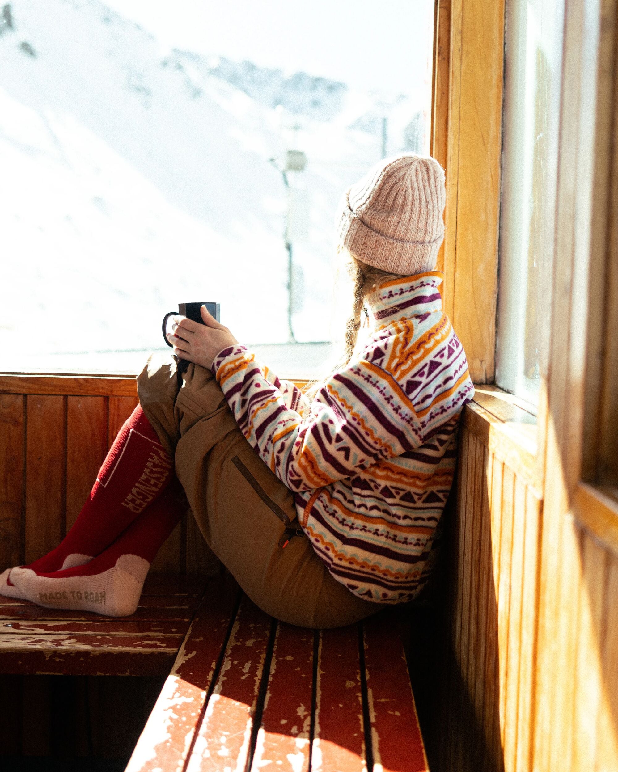 Ayla Recycled Micro Polartec® Fleece - Geo Tracks Birch - Lifestyle