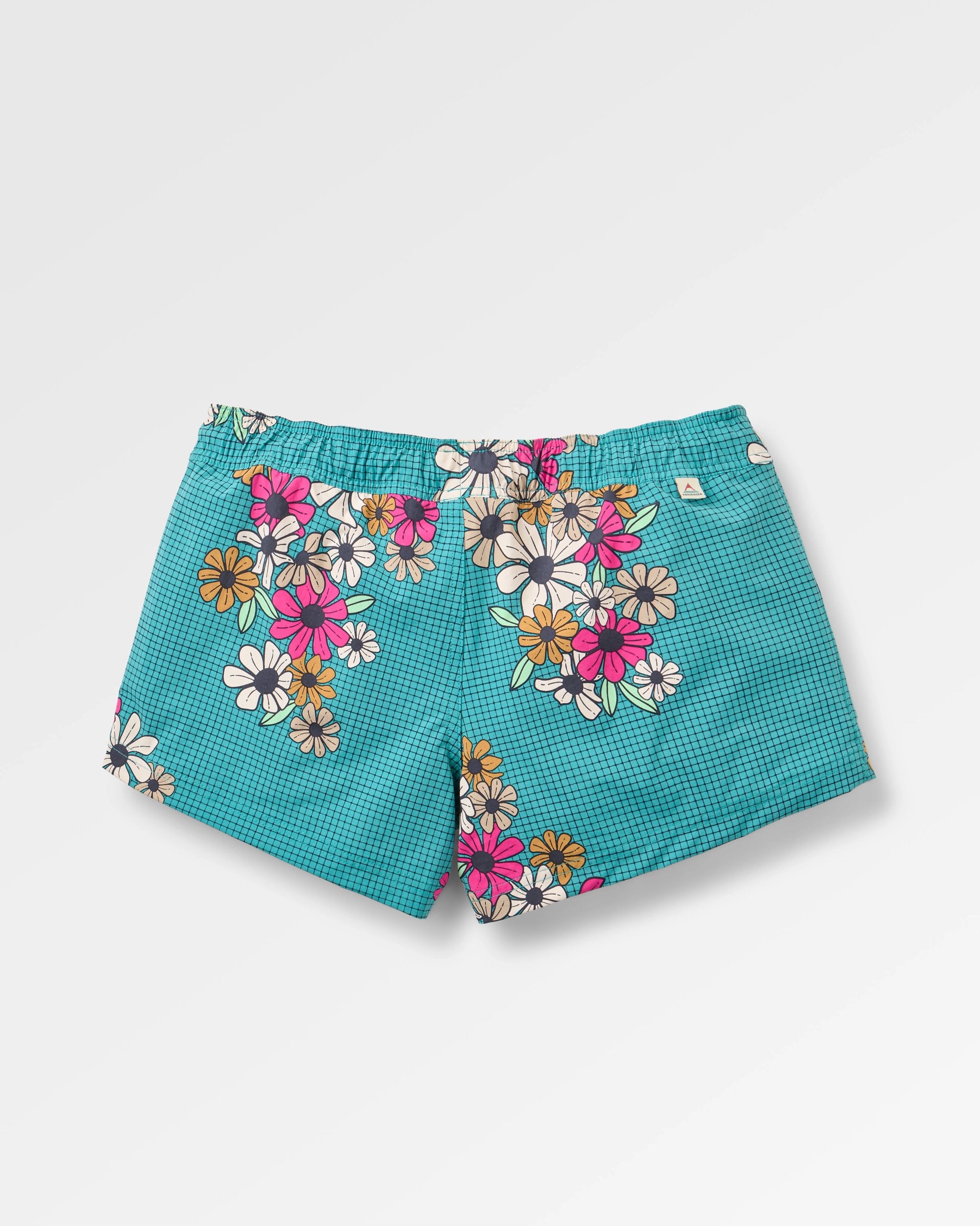 Way Out Netplus® All Purpose Short - Floral Grid Ocean Teal - Flatlay