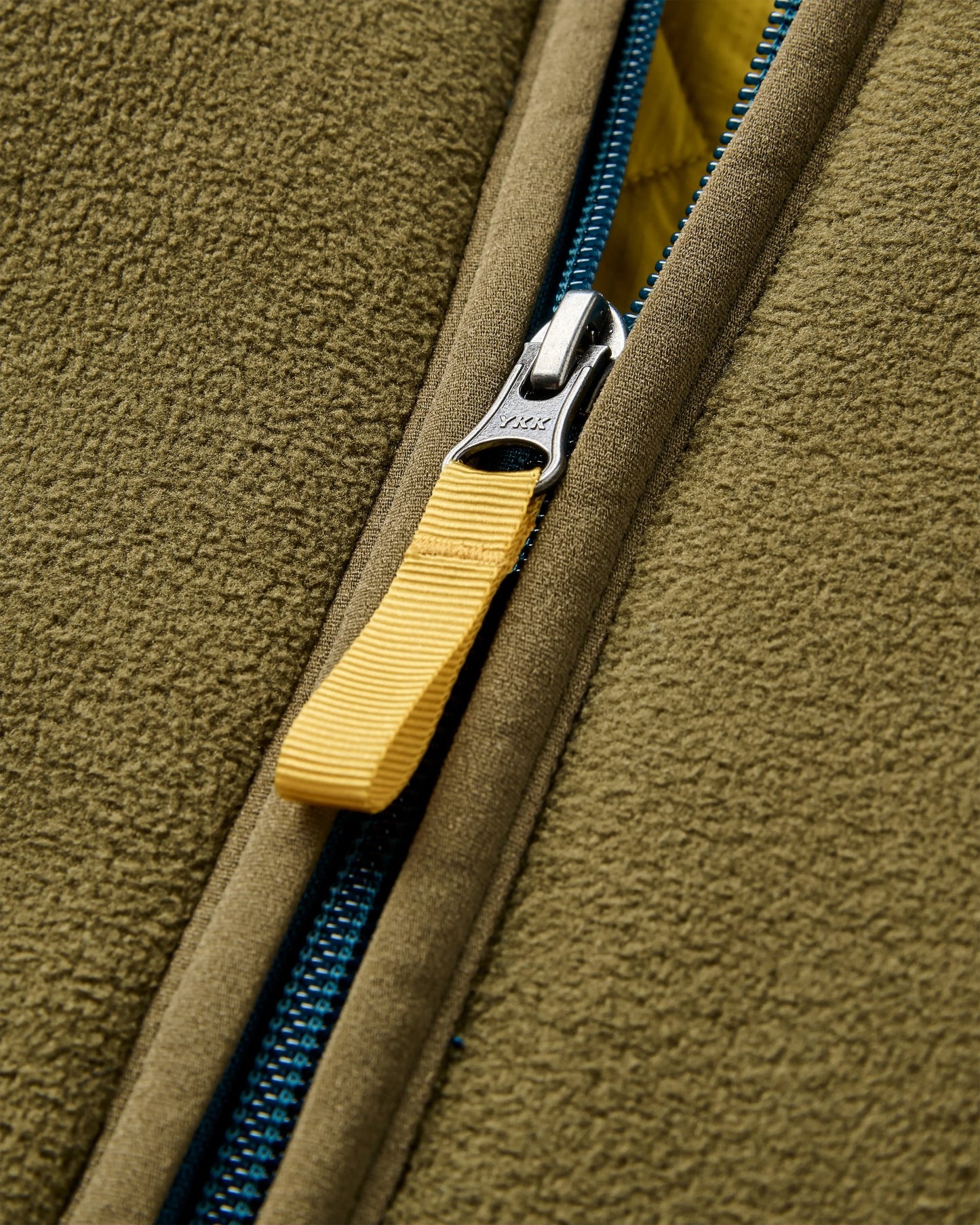 Loch Hooded Recycled Polar Fleece - Tidal Blue/Dark Olive - Flatlay