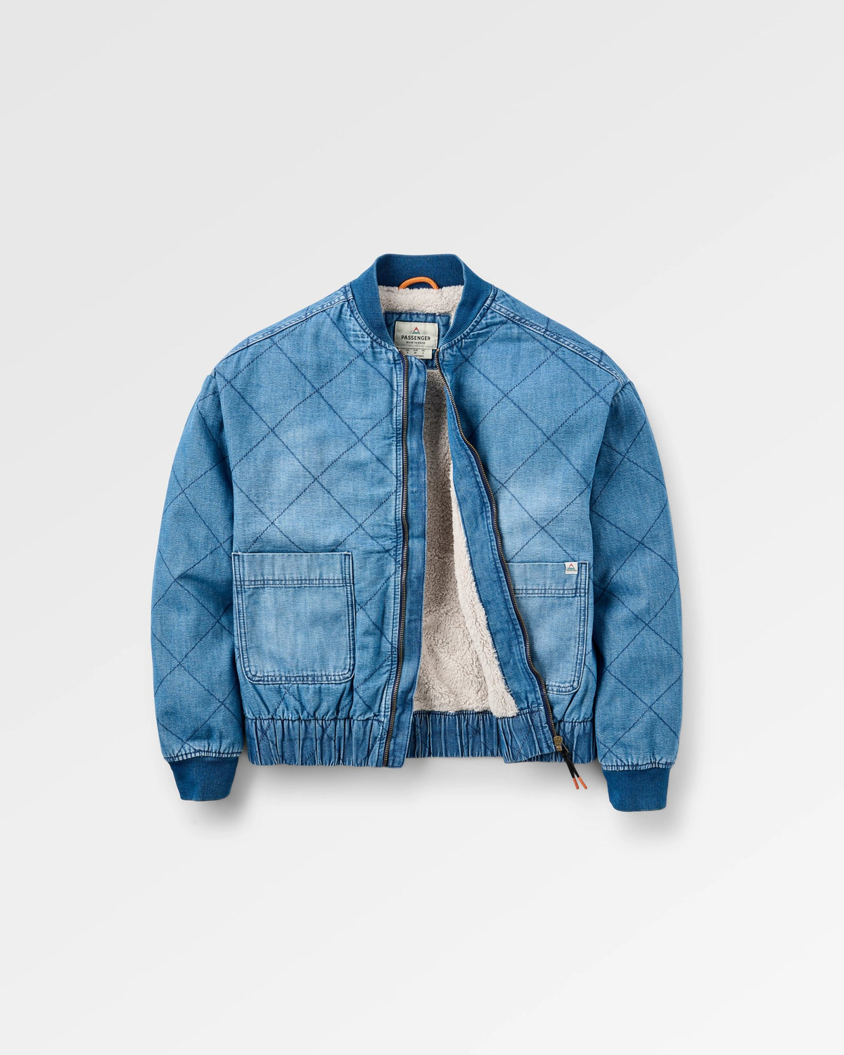 Lucia Sherpa Lined Denim Bomber Jacket - Denim Blue - Flatlay