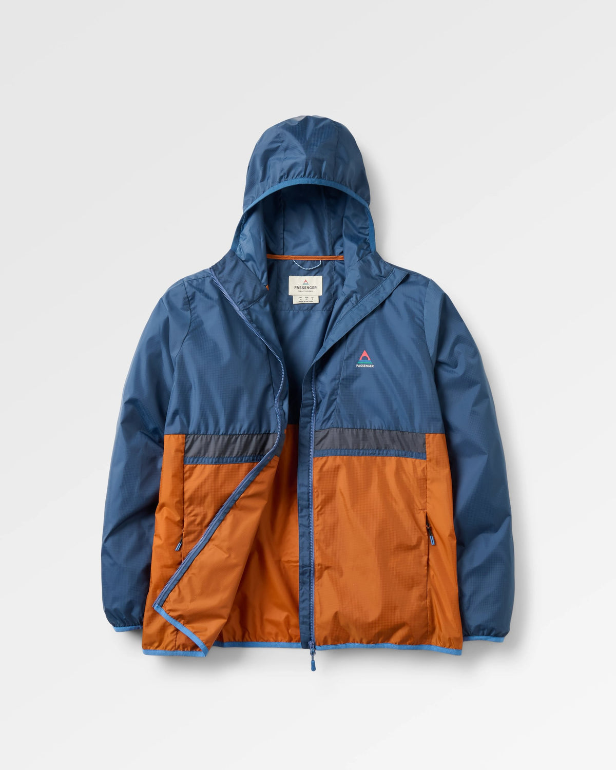Viento Recycled Windshell Jacket - Dark Denim/Sunset Orange - Flatlay