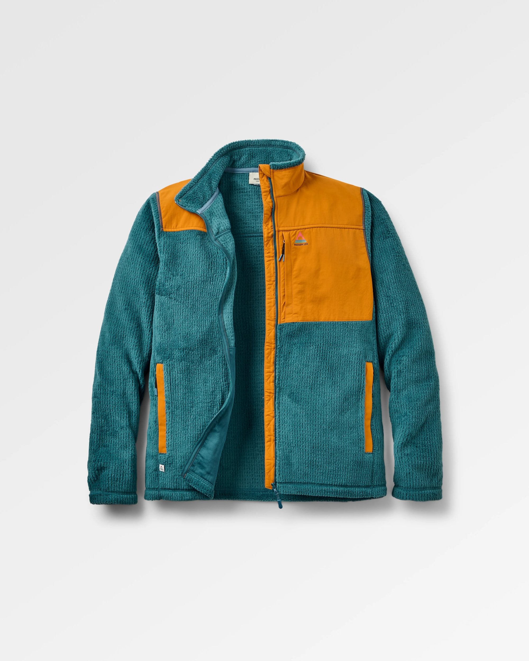 Venturescape Men's Recycled Fleece - Retro Orange/Tidal Blue - Flatlay