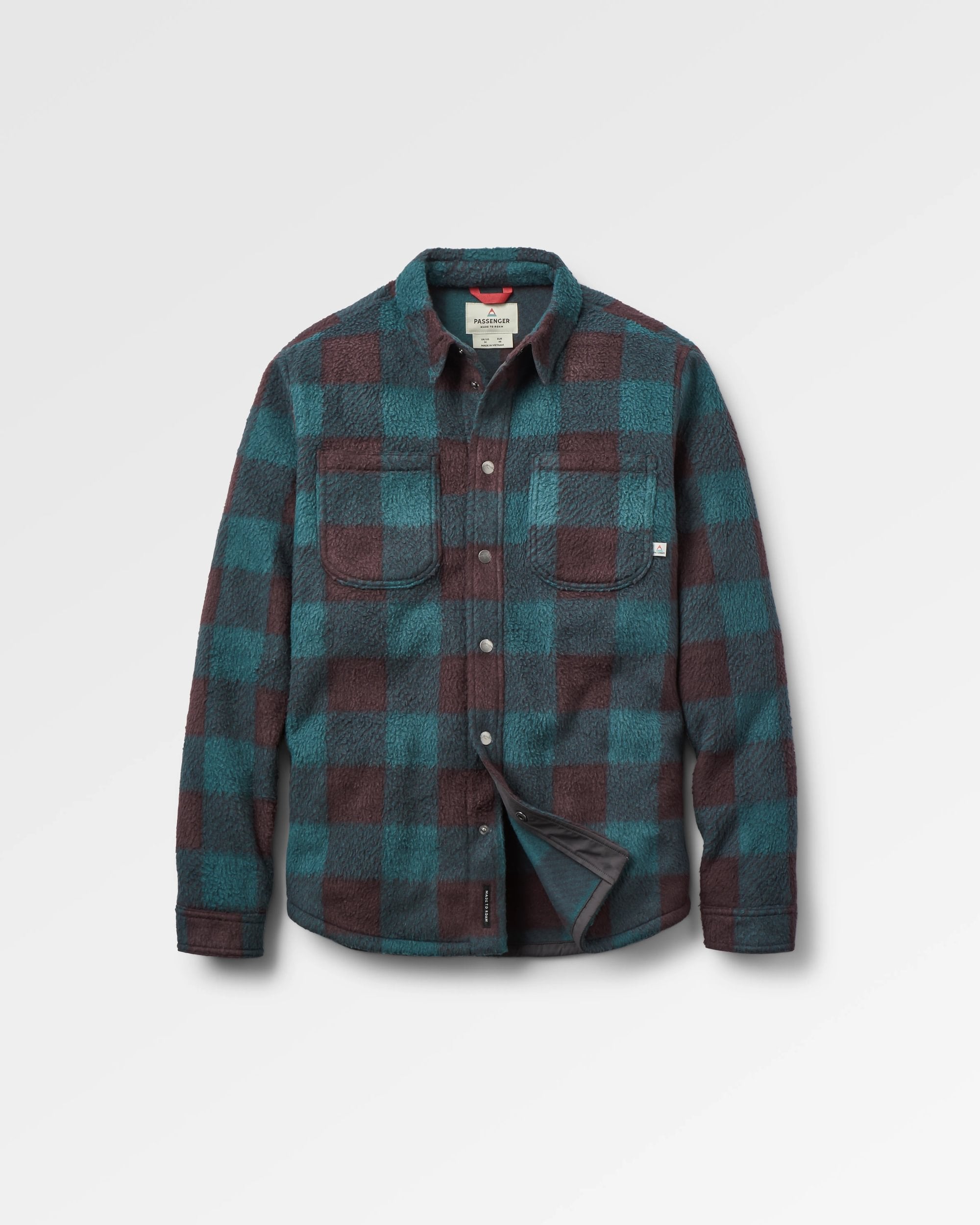 Backcountry Recycled Sherpa Fleece Shirt - Dark Fern/Espresso Check - Flatlay