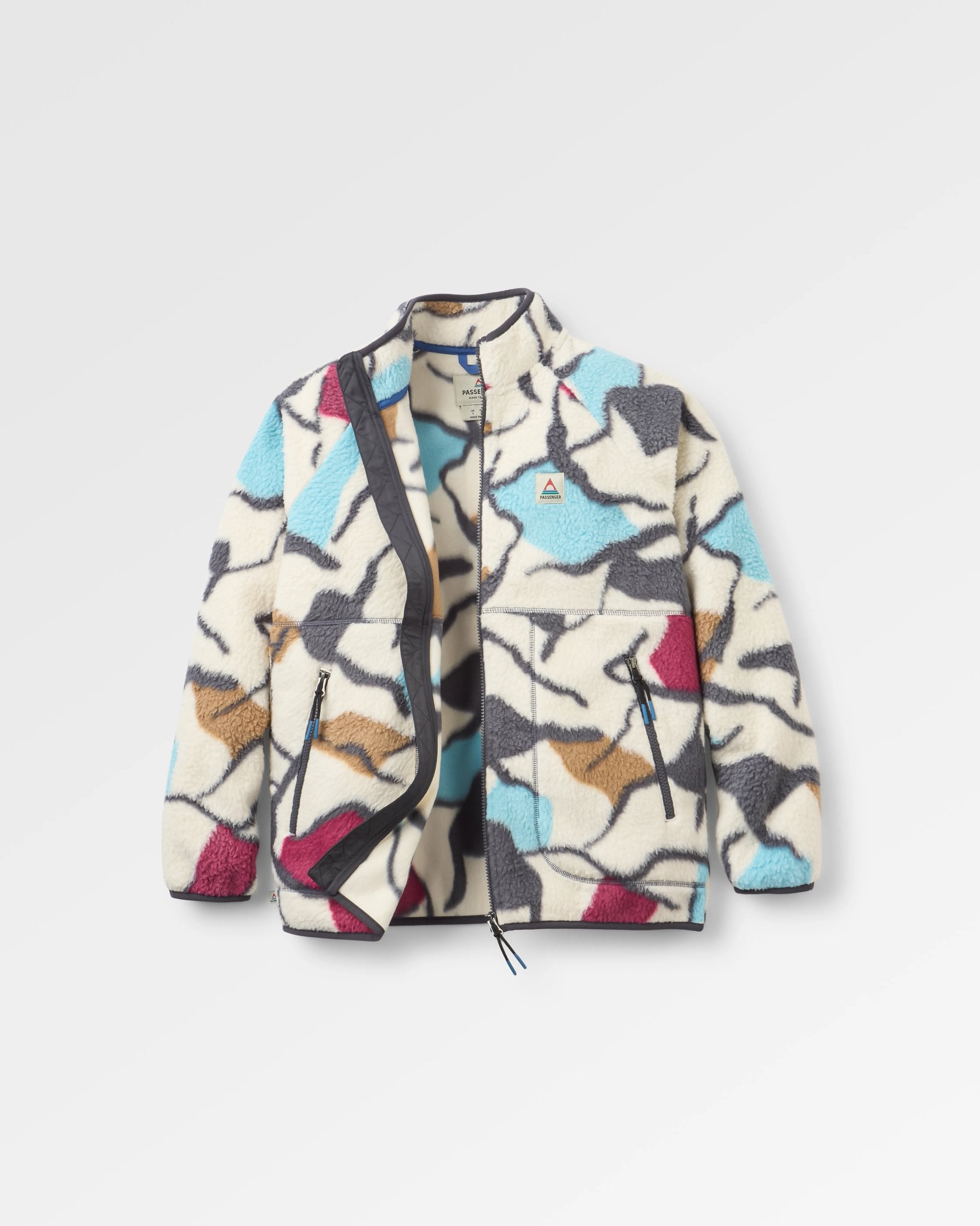 Fairbanks Full Zip Recycled Sherpa Fleece - Abstract Trails Off White - Flatlay