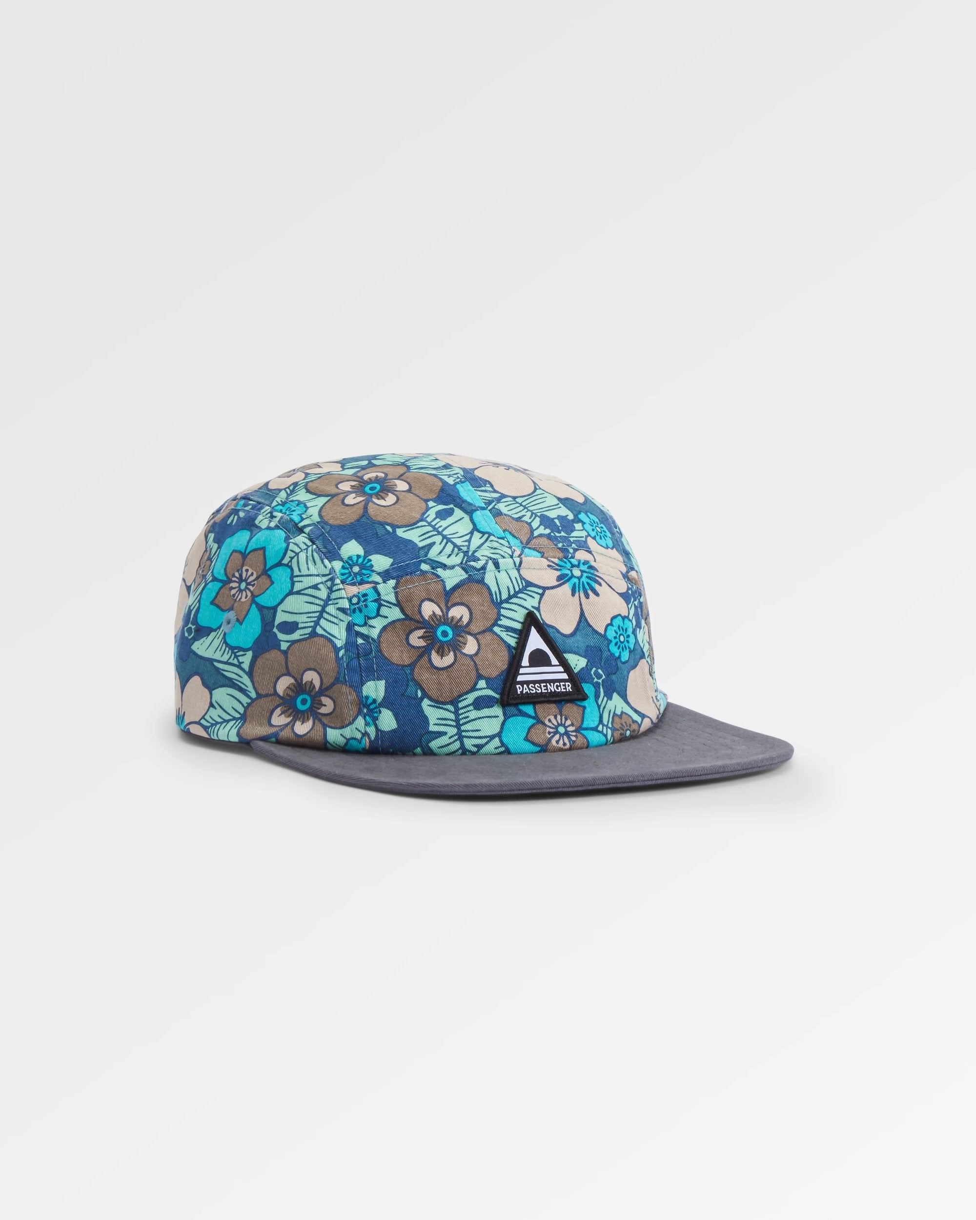 Coast Organic Cotton 5 Panel Cap Snapback Cap - Vintage Floral Aqua - Flatlay