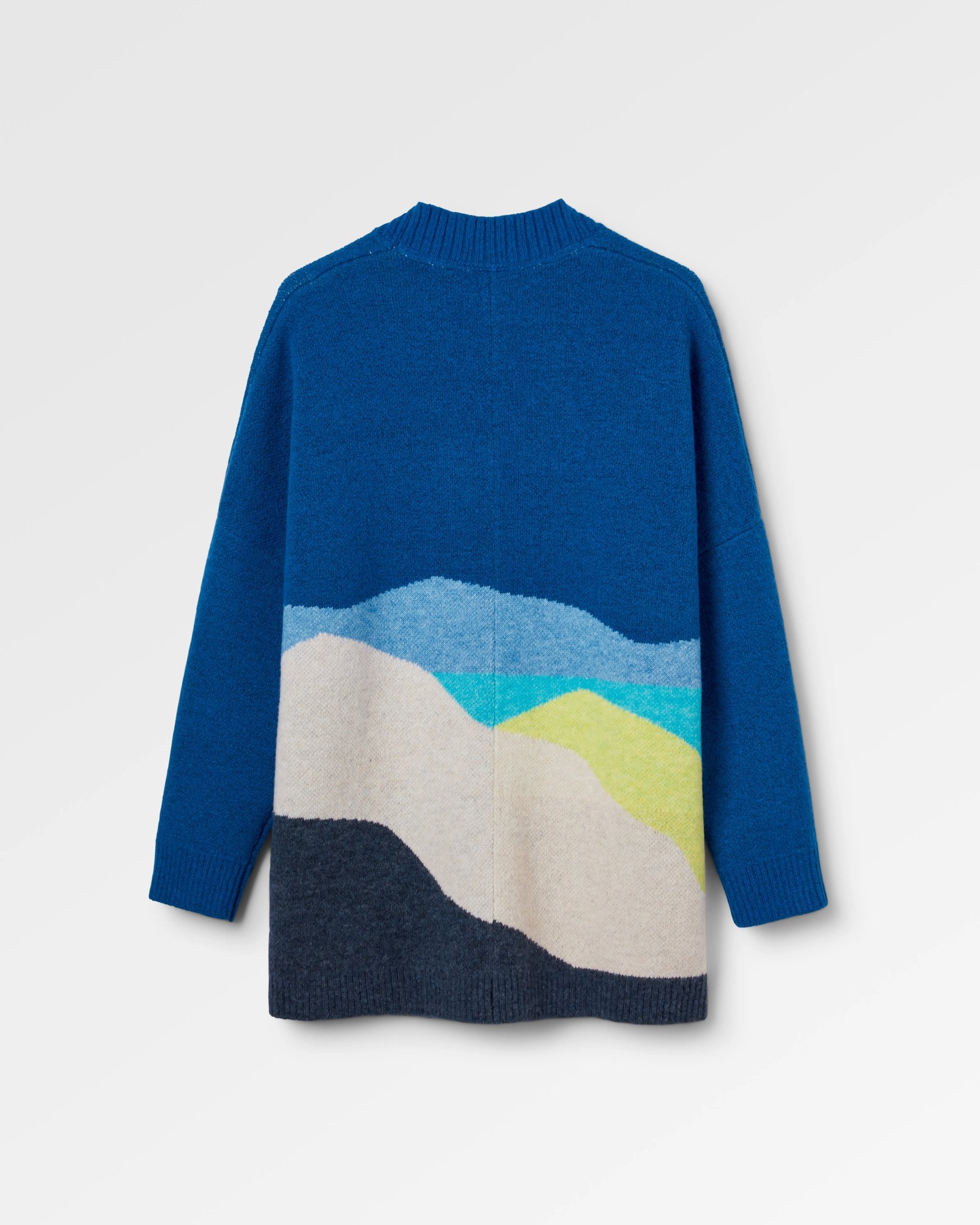 Scenic Recycled Long Knitted Cardigan - Scenic Azure Blue - Flatlay