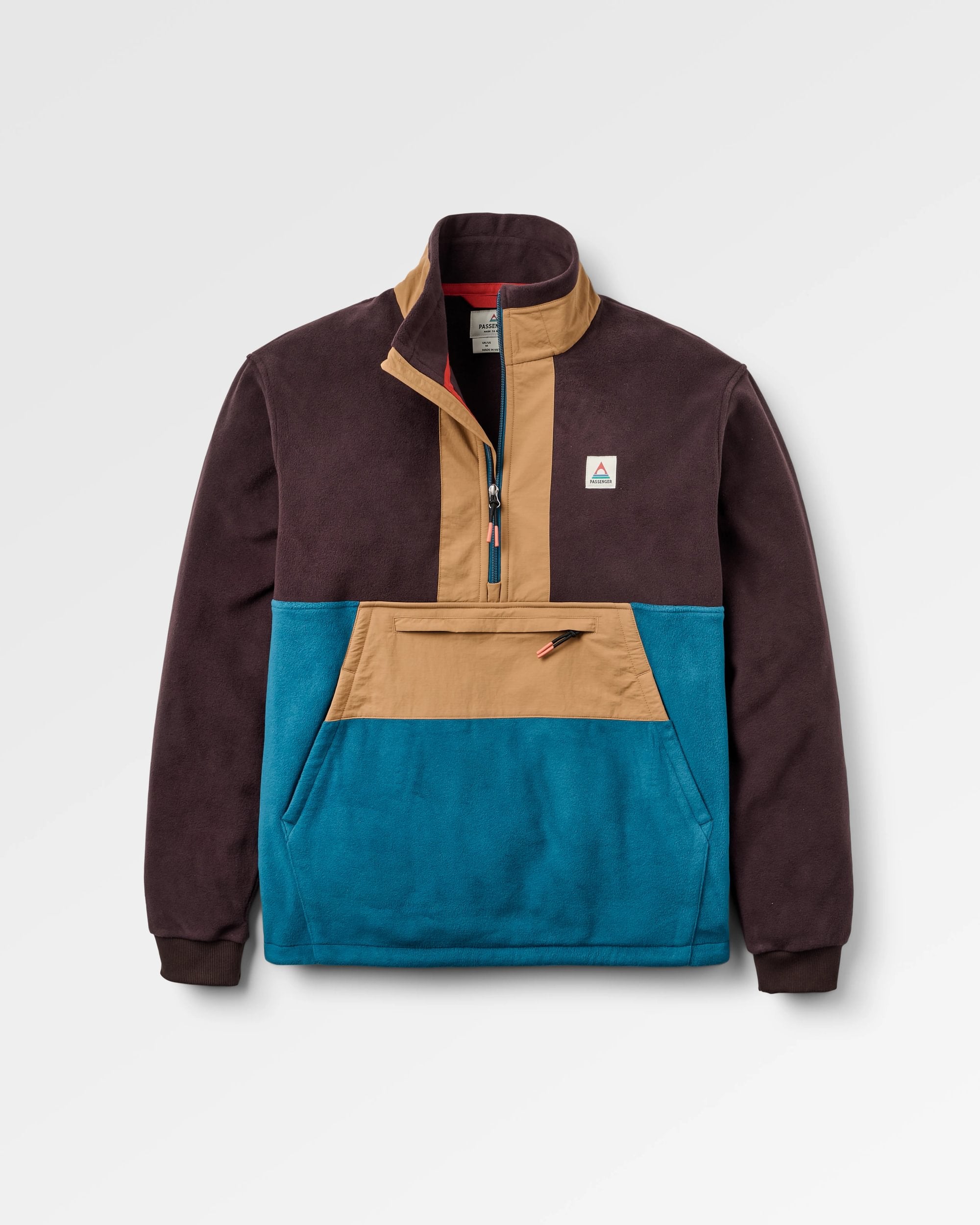 Woodland Hoodless Recycled Polartec® Fleece - Espresso/Tidal Blue - Flatlay