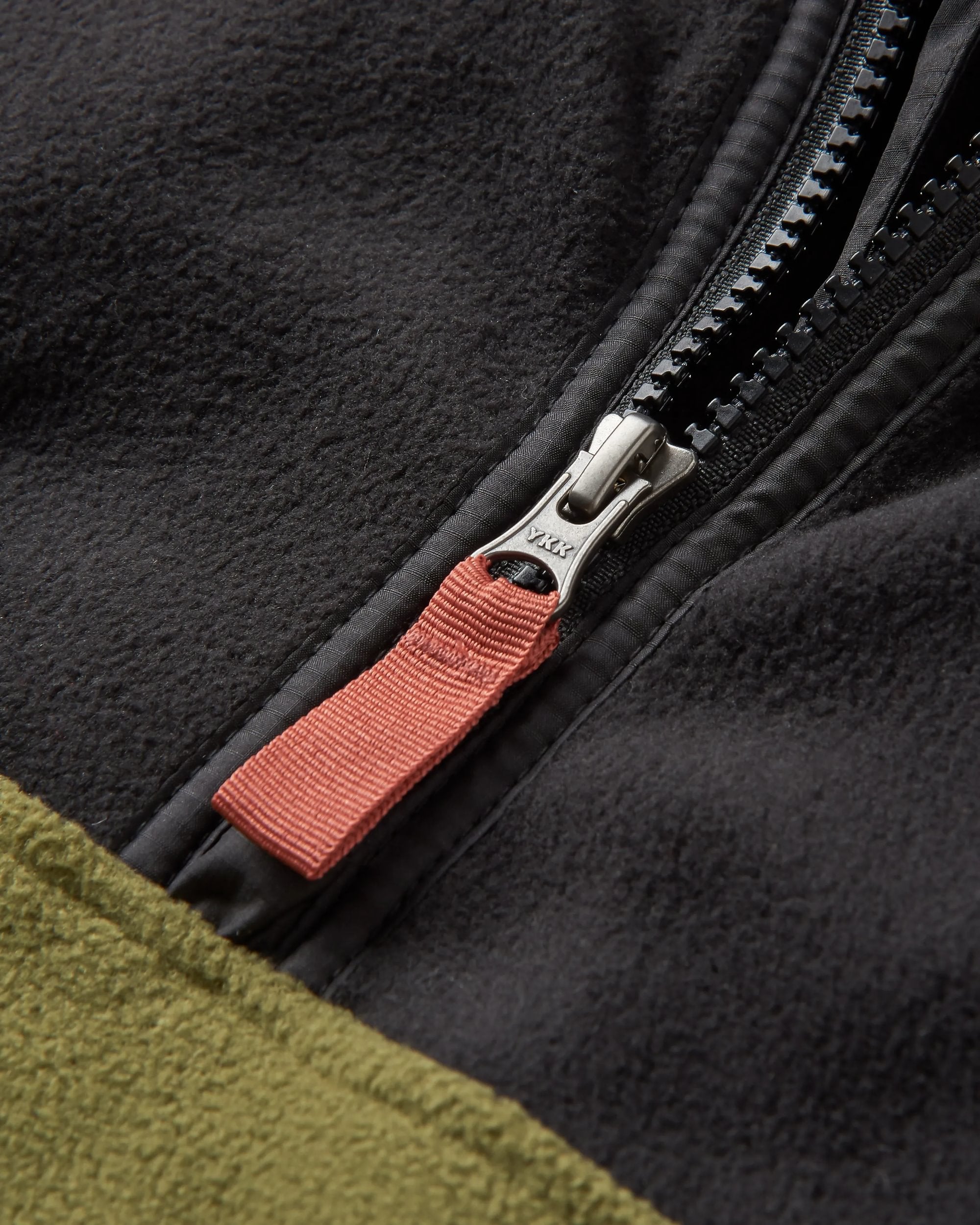Set Off Recycled Polar Hooded Fleece - Black/Khaki - Flatlay