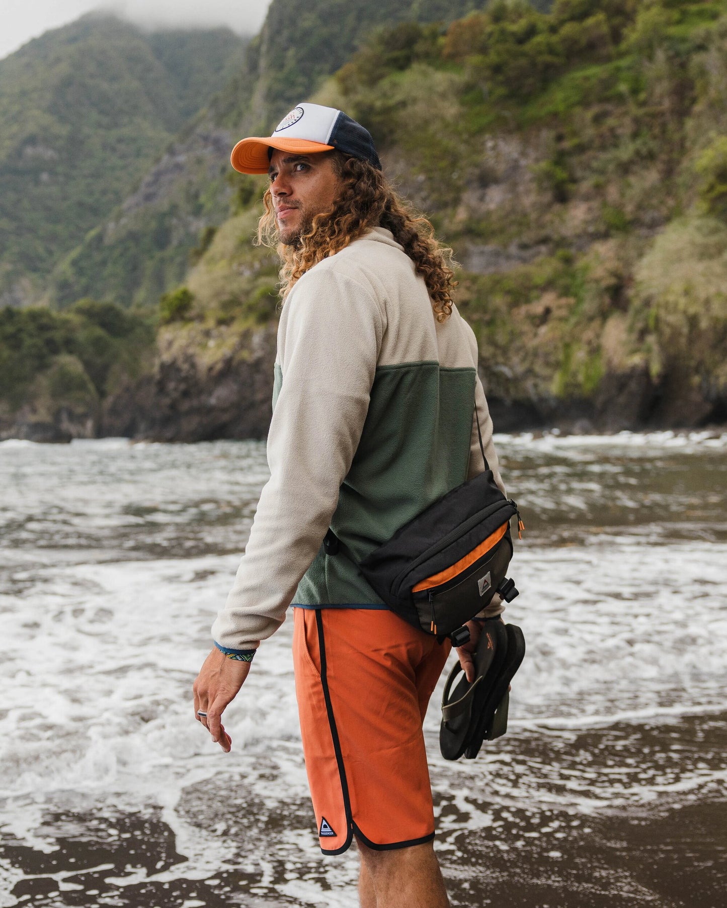 Set Off Recycled Polar 1/4 Zip Fleece - Oatmeal/ Dark Forest