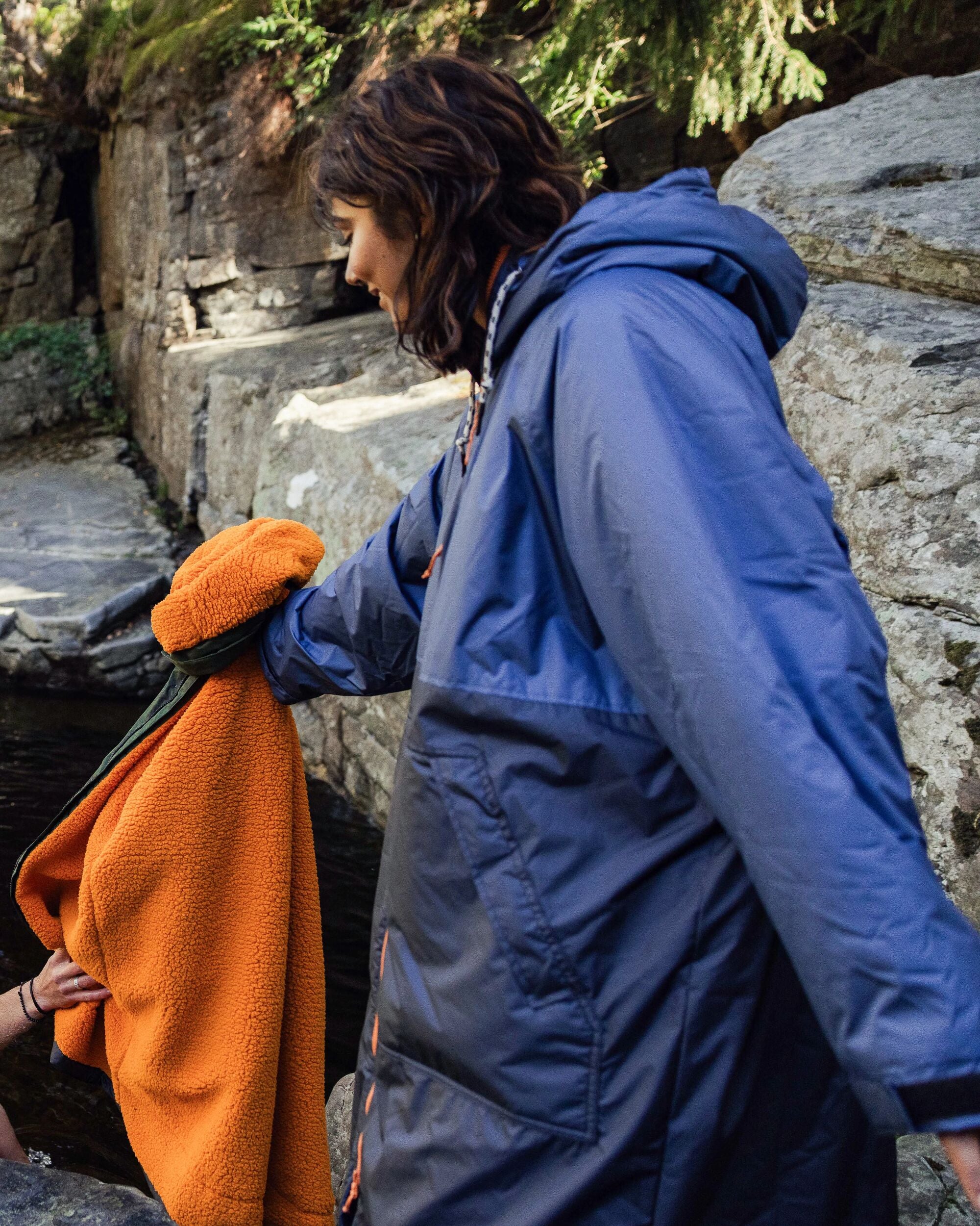 Waves Recycled Sherpa Lined Changing Robe - Dark Denim/ Deep Navy - Lifestyle - Female