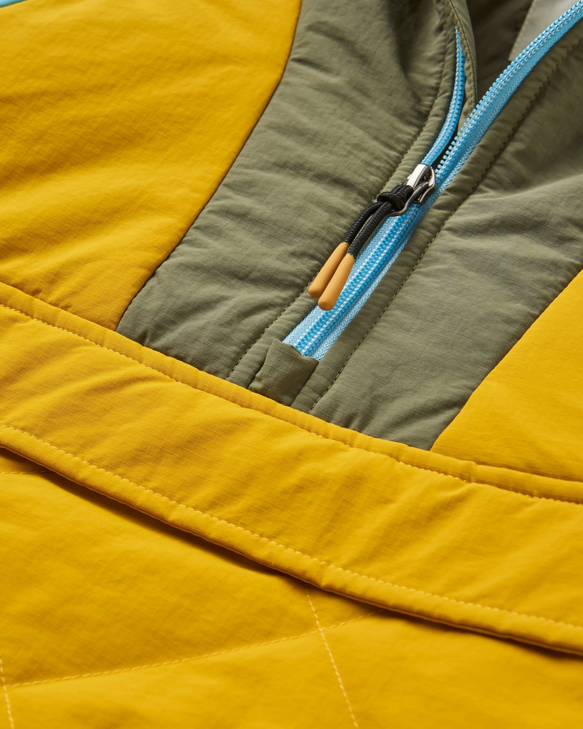 Ocean Recycled Insulated 1/2 Zip Jacket - Dusty Olive/Heritage Yellow - Flatlay