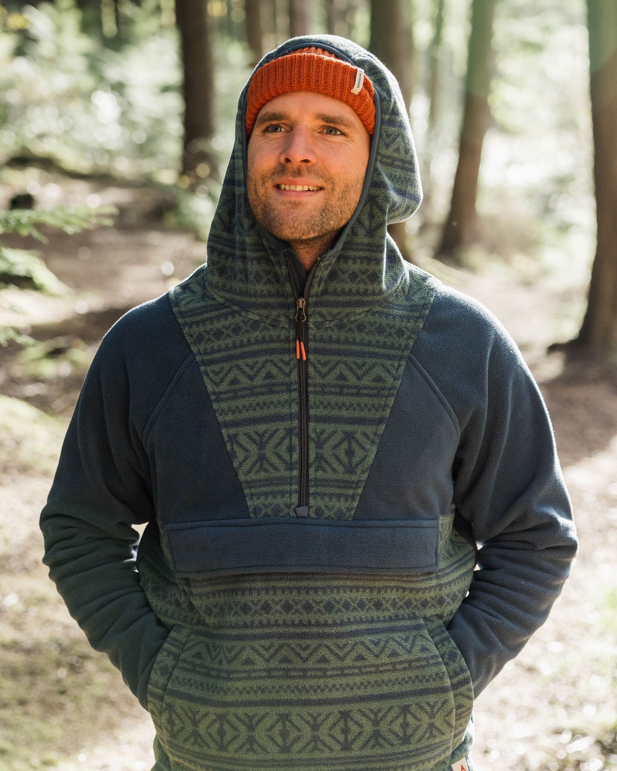 Edge Hooded 1/2 Zip Polar Fleece - Nordic Geo Deep Ocean - Lifestyle