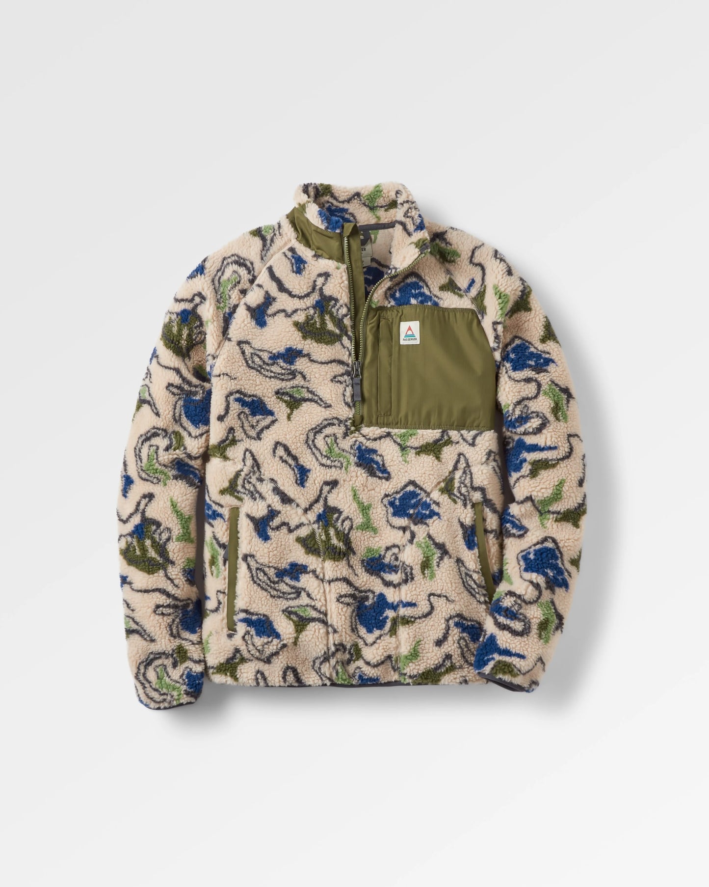 Offroad Recycled Sherpa 1/2 Zip Fleece - Abstract Strata Green - Flatlay