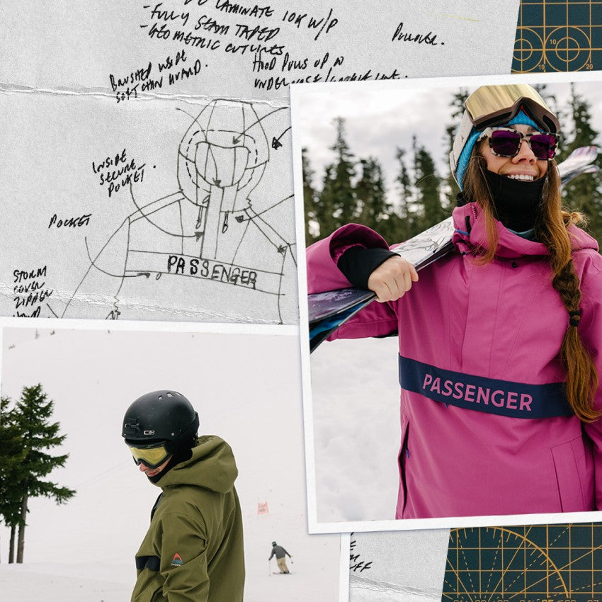 A layout showing some of the sketches and photography explaining the snow jackets construction