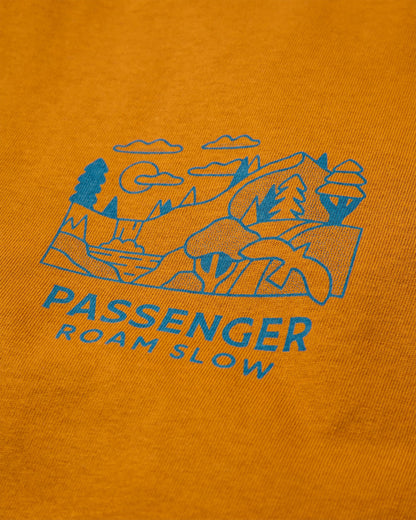 Roam Slow Men's Recycled Cotton T-Shirt - Retro Orange - Flatlay