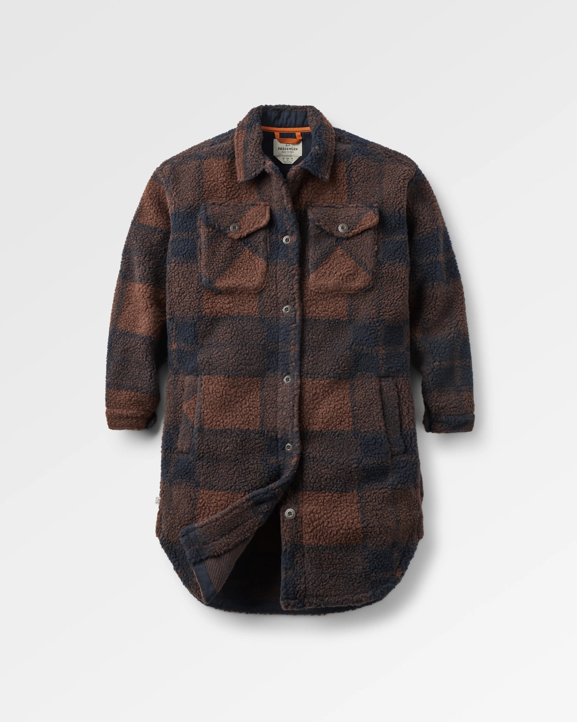 Cloudy Sherpa Fleece Shirt Chestnut/Deep Navy Check – Passenger