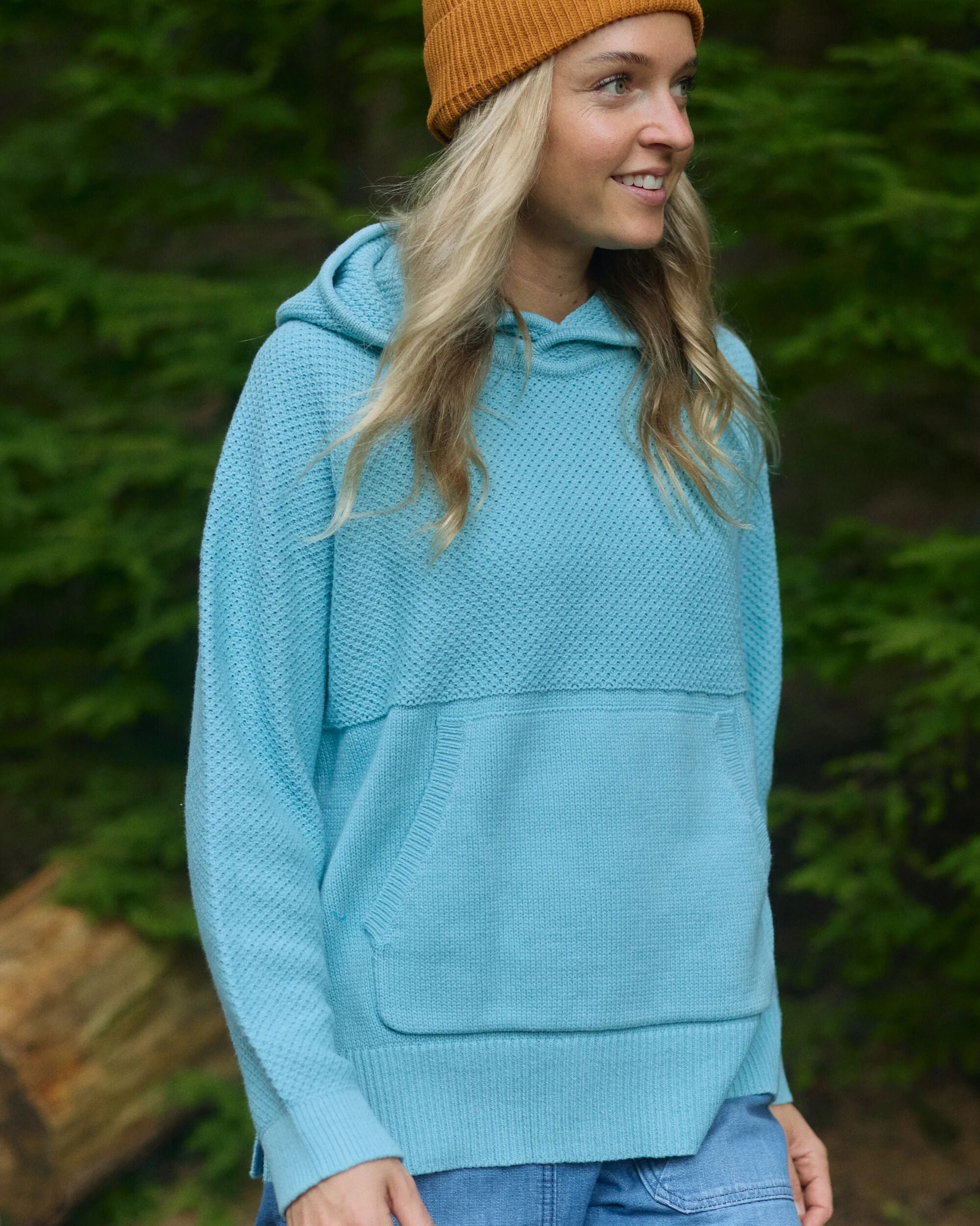 Cove Organic Cotton Knitted Hoodie - Retro Blue  - Lifestyle