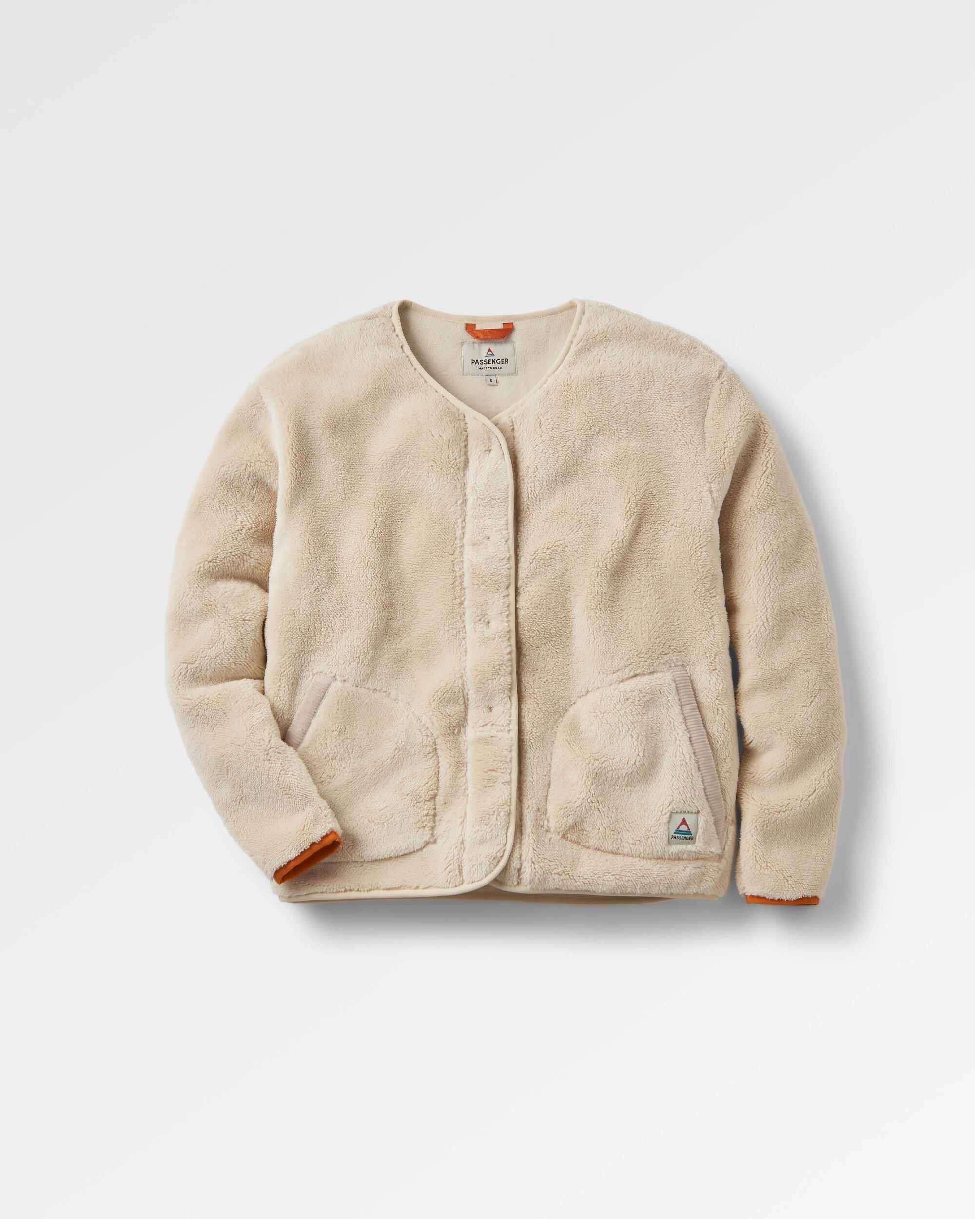 Iris Collarless Recycled Fleece Jacket - Oatmeal - Flatlay