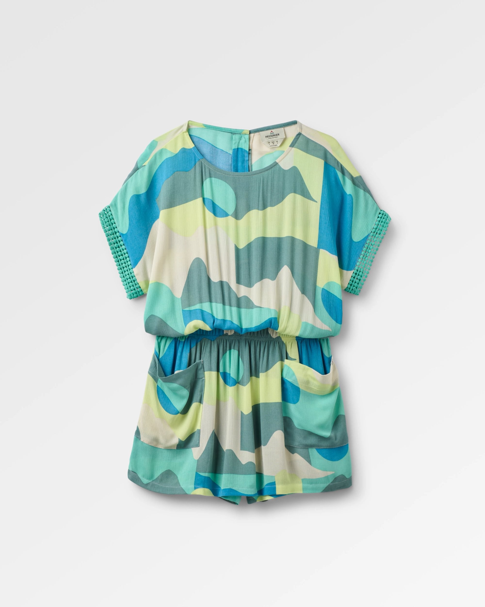 Clarity Short Skort Dress - Vista Patchwork Aqua - Flatlay