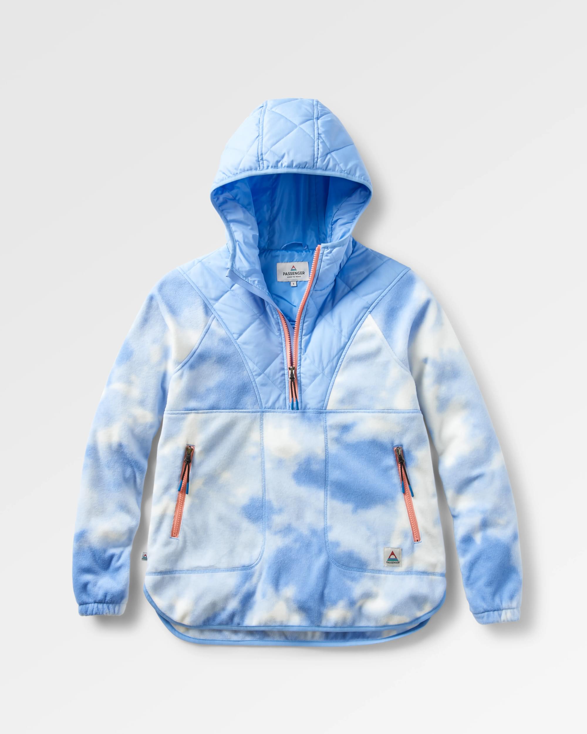 Juana Recycled Polar Hooded Fleece - Tie Dye Cornflower - Flatlay