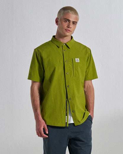 Traveller Short Sleeve Stretch Shirt - Tea Green - Studio Model