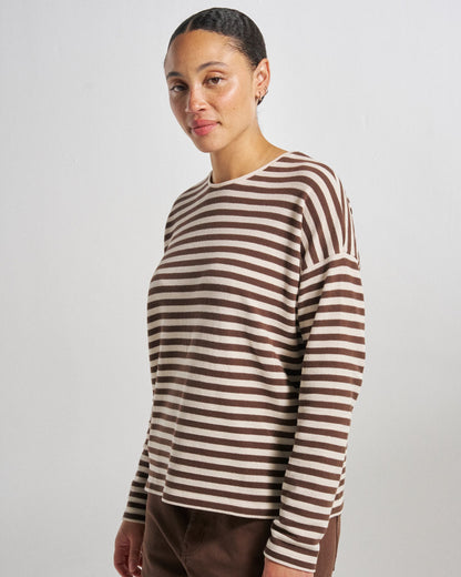 Panorama Striped LS T-Shirt - Chestnut - Studio Model