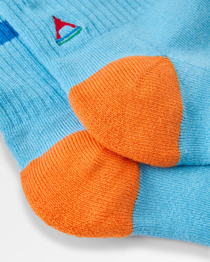 Organic Midweight Crew Socks - Retro Blue - Flatlay