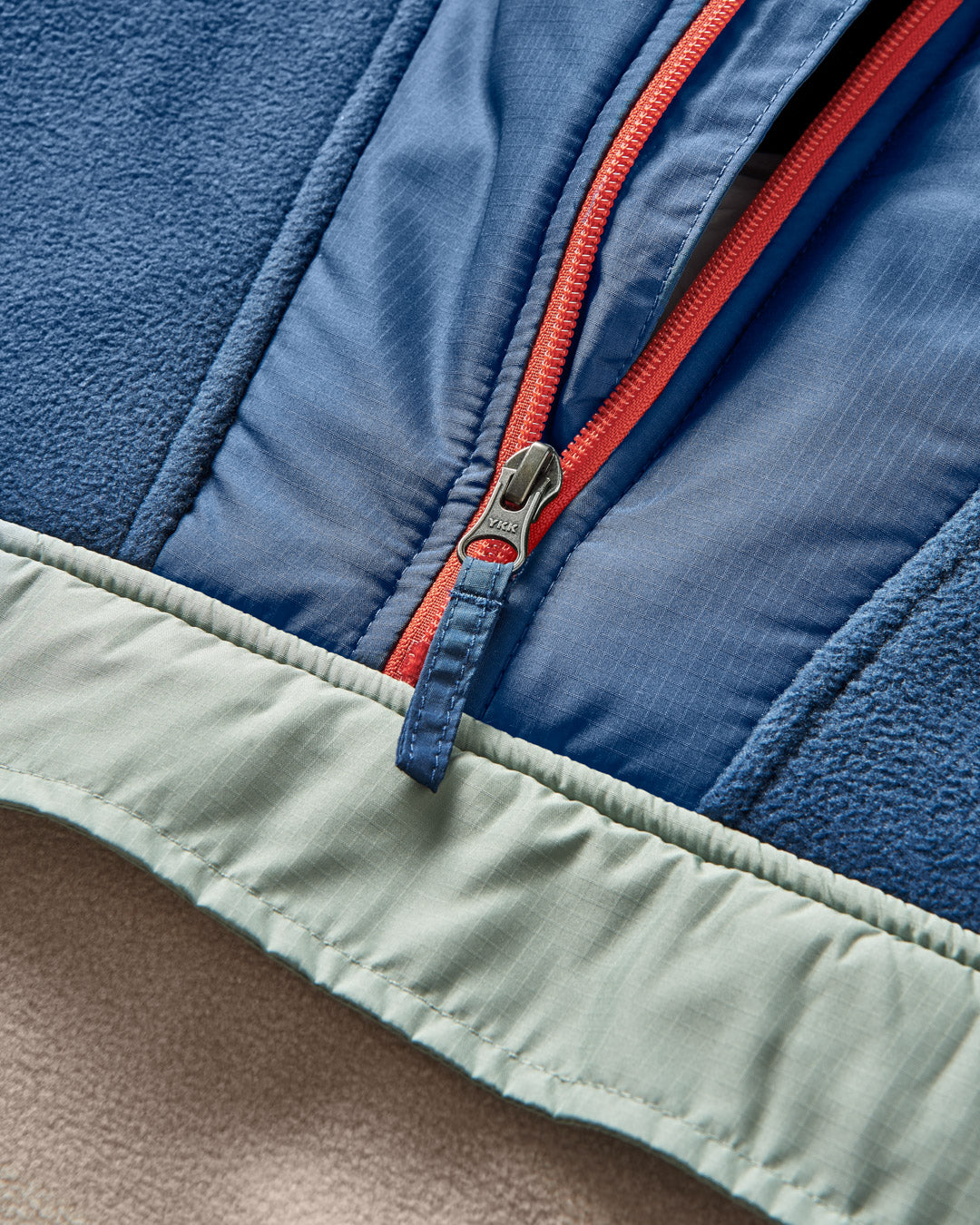 Woodland Hooded 1/2 Zip Recycled Polar Fleece - Dark Denim/Oatmeal - Flatlay