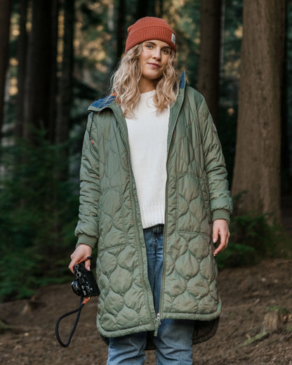 Flora Long Recycled Insulated Parka - Dusty Olive - Lifestyle