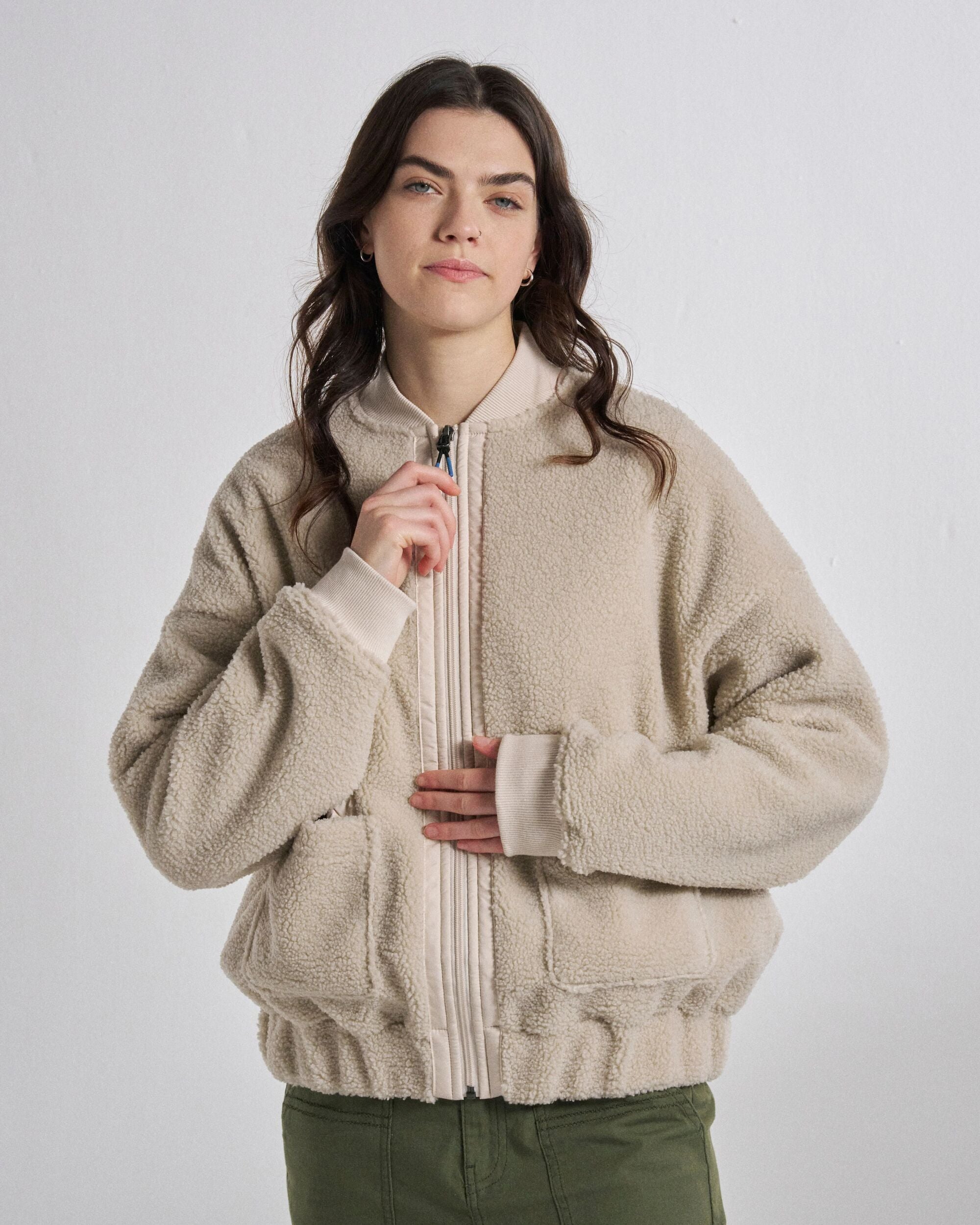 Lucia Recycled Sherpa Fleece - Vintage White - Studio Model