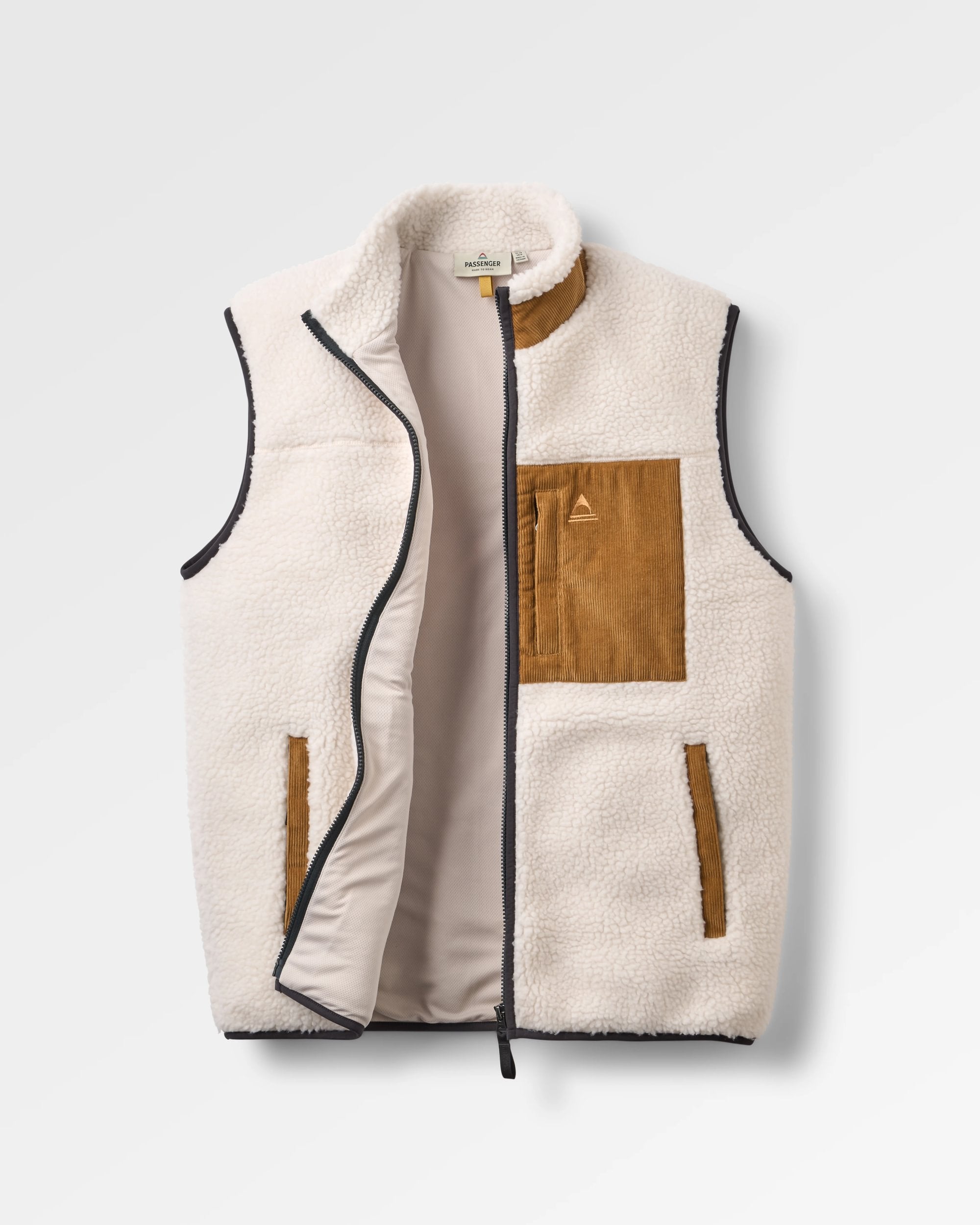 Trekker Deep Pile Sherpa Vest - Warm Ivory - Flatlay